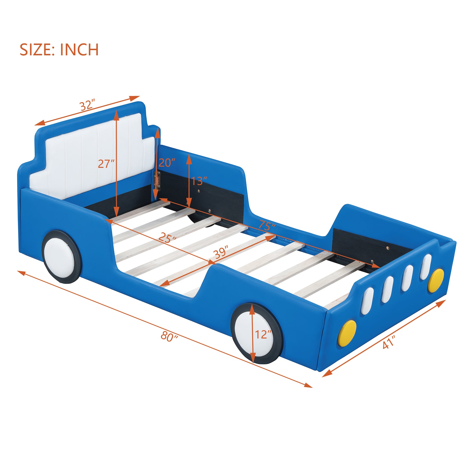 Twin Size Race Car-Shaped Platform Bed with Wheels,Blue - Atlantic Fine Furniture Melbourne FL