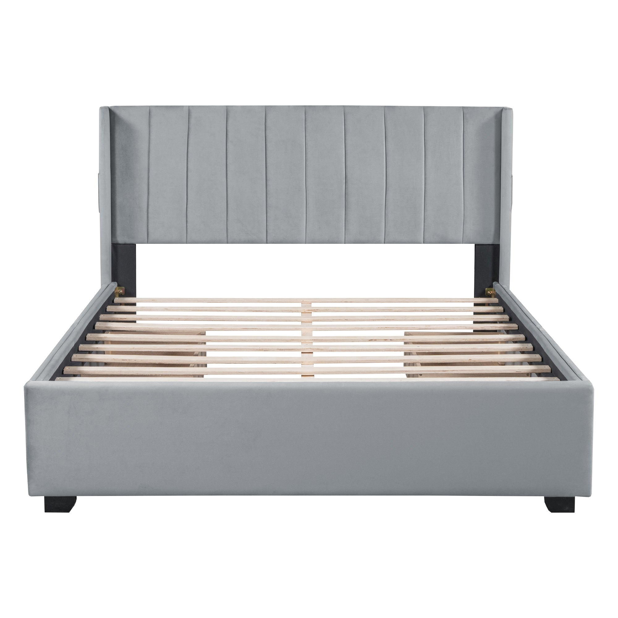 Queen Size Upholstered Bed with 4 Drawers, Gray - Atlantic Fine Furniture Melbourne FL