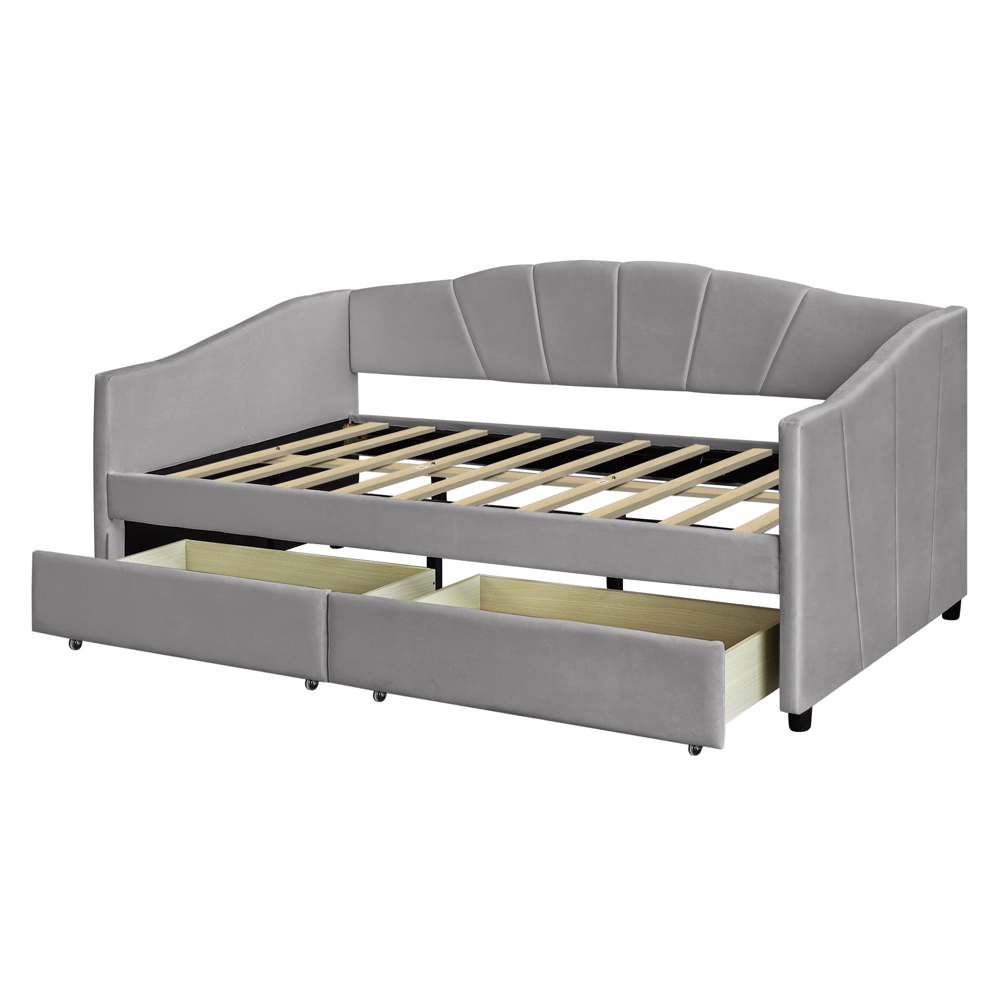 Upholstered daybed Twin Size with Two Drawers and Wood Slat ,Gray - Atlantic Fine Furniture Melbourne FL