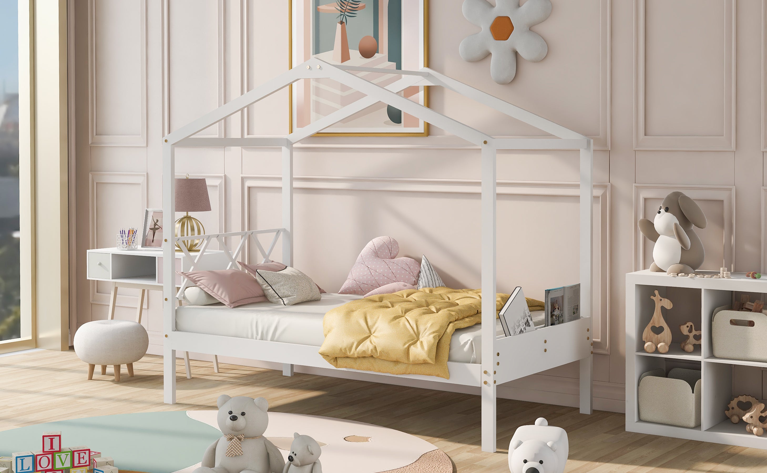 Twin Size Wood House Bed with Storage Space, White(OLD SKU: LP000001AAK) - Atlantic Fine Furniture Melbourne FL