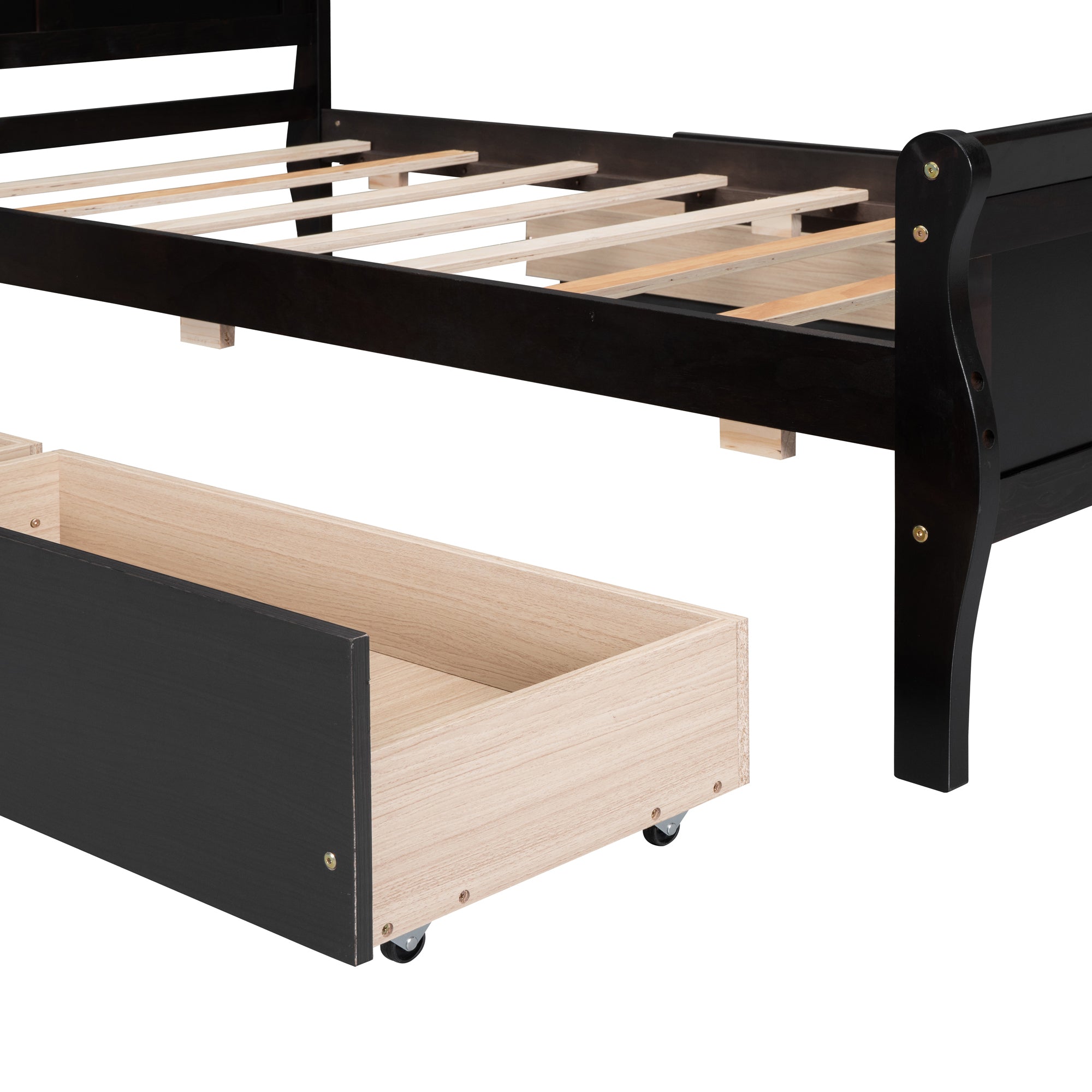 Twin Size Wood Platform Bed with 4 Drawers and Streamlined Headboard & Footboard, Espresso - Atlantic Fine Furniture Melbourne FL