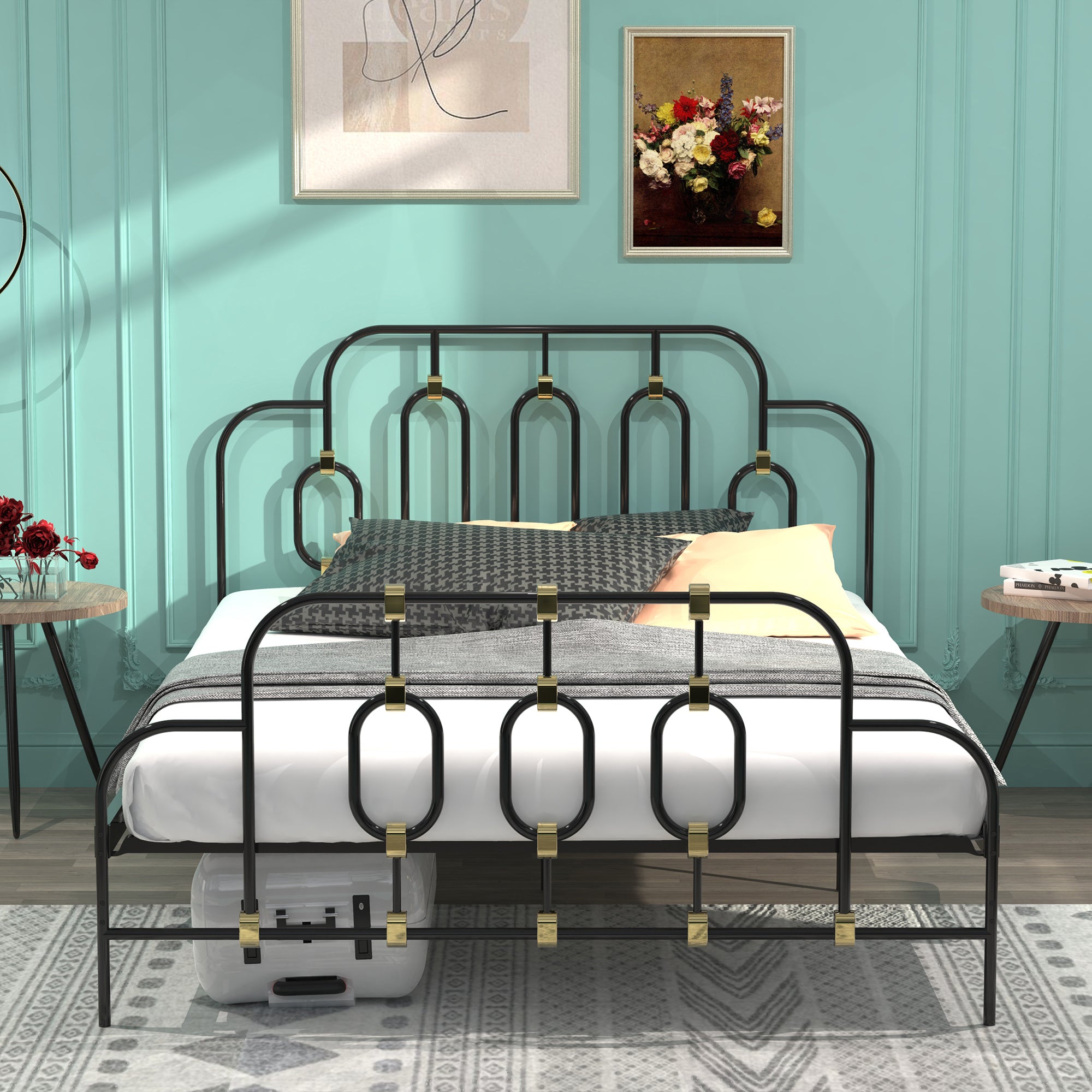 Ola Metal Bed, Black with Gold Detail, Full - Atlantic Fine Furniture Melbourne FL