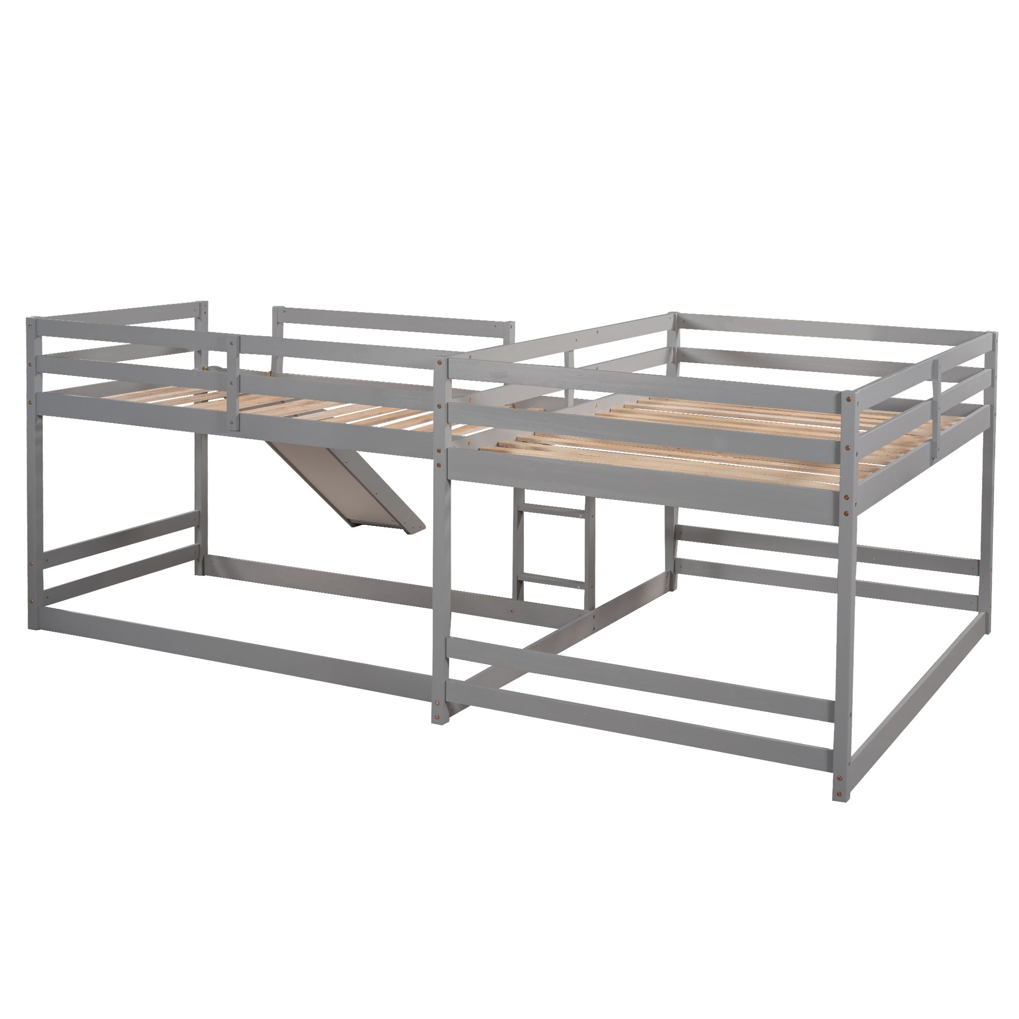 Full and Twin Size L-Shaped Bunk Bed with Slide and Short Ladder,Gray - Atlantic Fine Furniture Melbourne FL