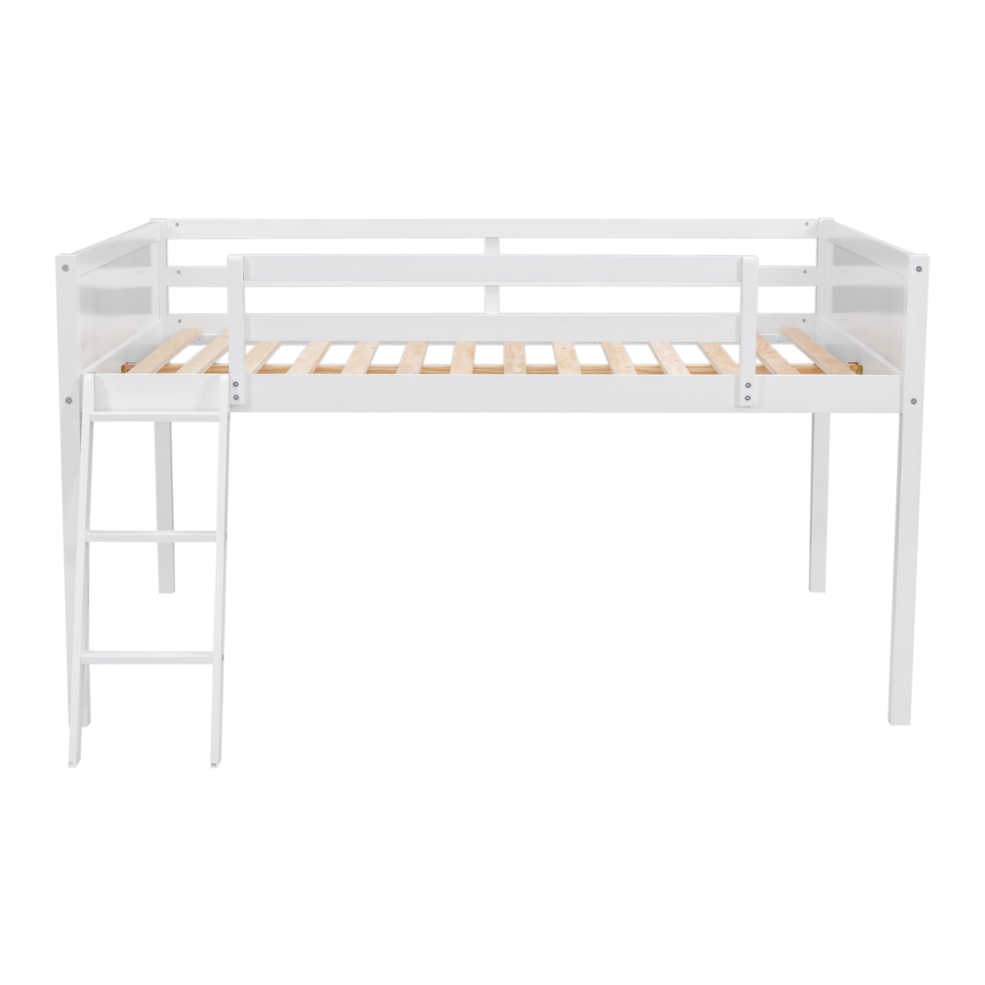 Full Size Wood Loft Bed with Ladder, ladder can be placed on the left or right, White - Atlantic Fine Furniture Melbourne FL