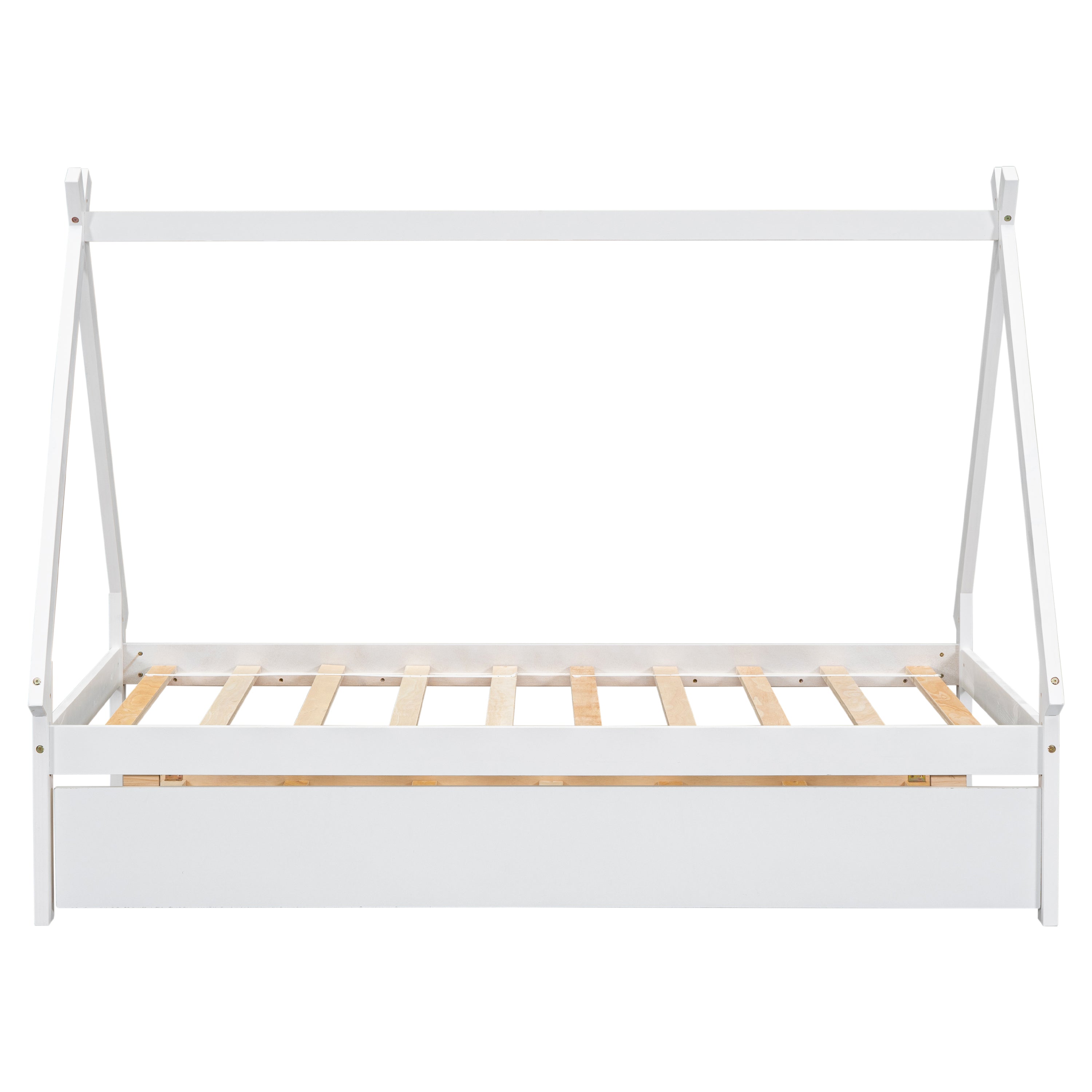 Twin size Tent Floor Bed, Teepee Bed, with Trundle,White