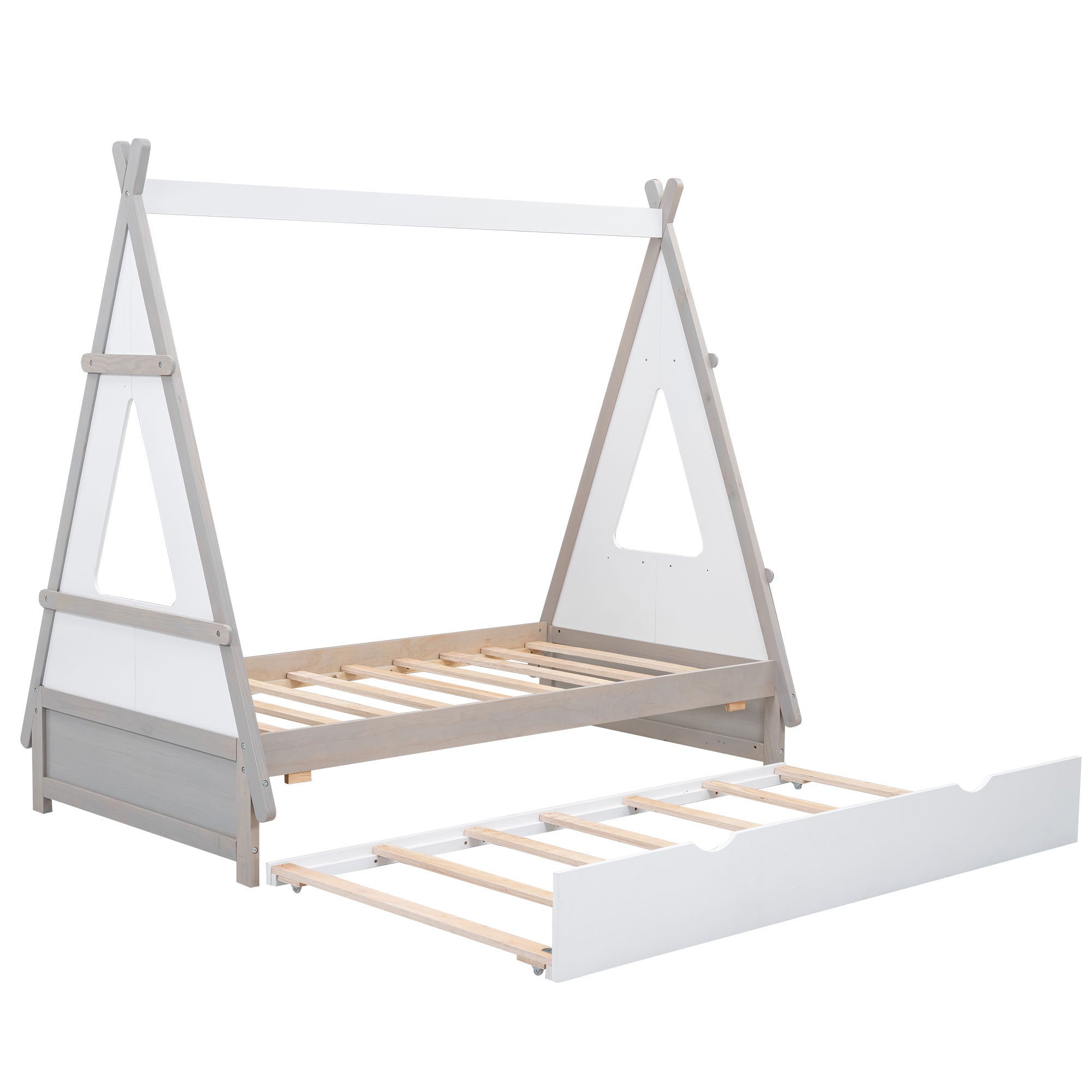 Twin Size Tent Floor Bed with Pull-out Twin Size Trundle, White - Atlantic Fine Furniture Melbourne FL