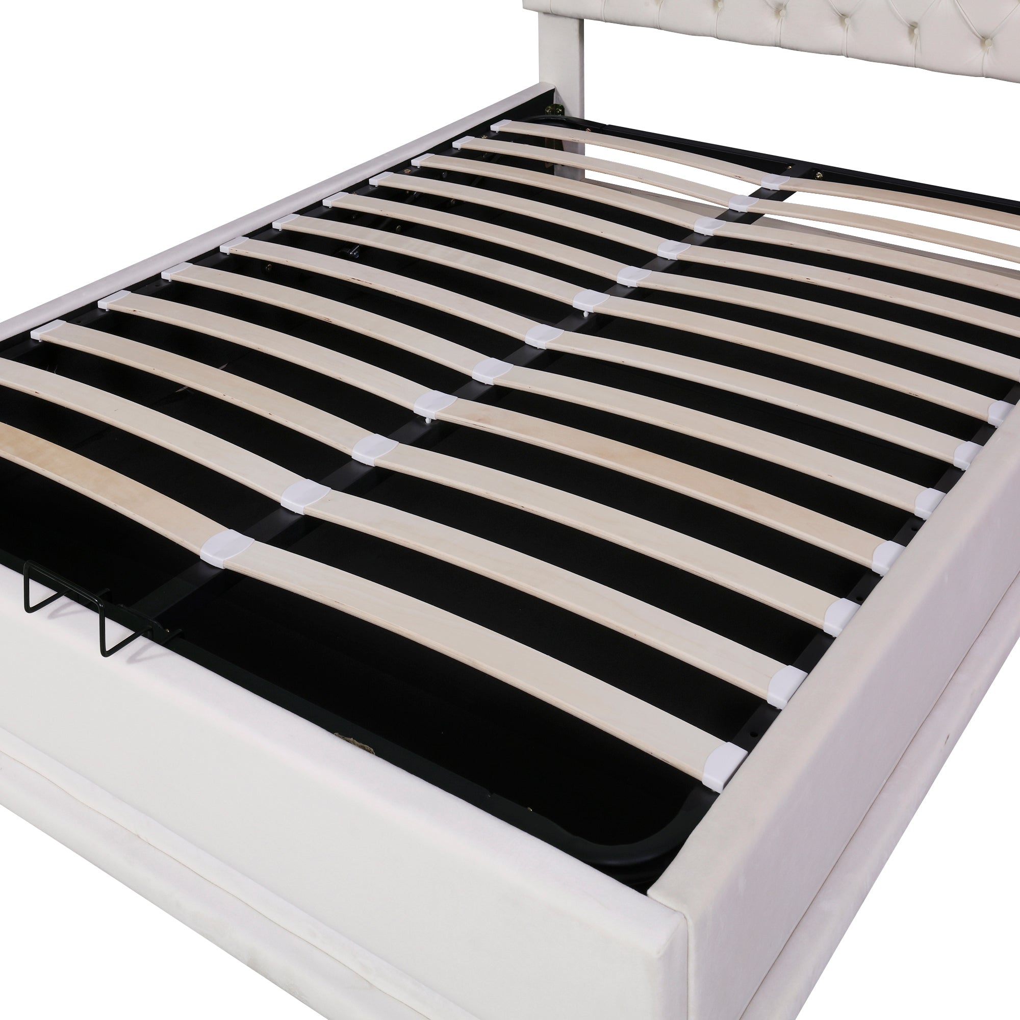 Queen Size Storage Upholstered Platform Bed with Adjustable Tufted Headboard and LED Light, Beige - Atlantic Fine Furniture Melbourne FL