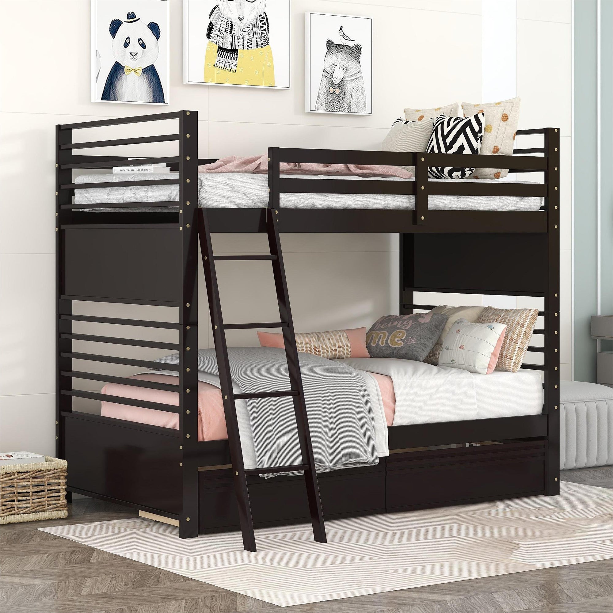 Twin over Twin Wood Bunk Bed with Two Drawers - Espresso - Atlantic Fine Furniture Melbourne FL
