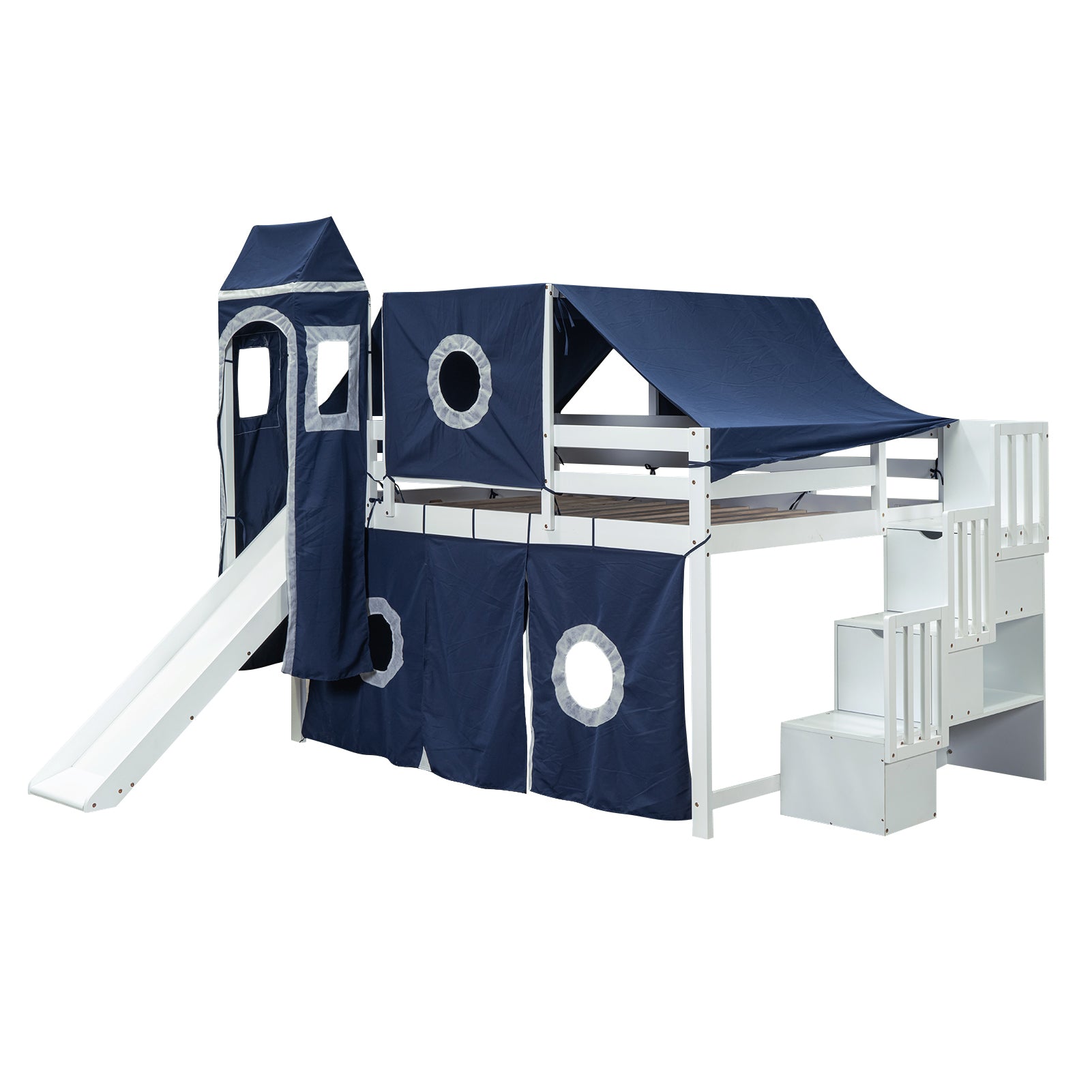 Full Size Loft Bed with Tent and Tower - Blue - Atlantic Fine Furniture Melbourne FL