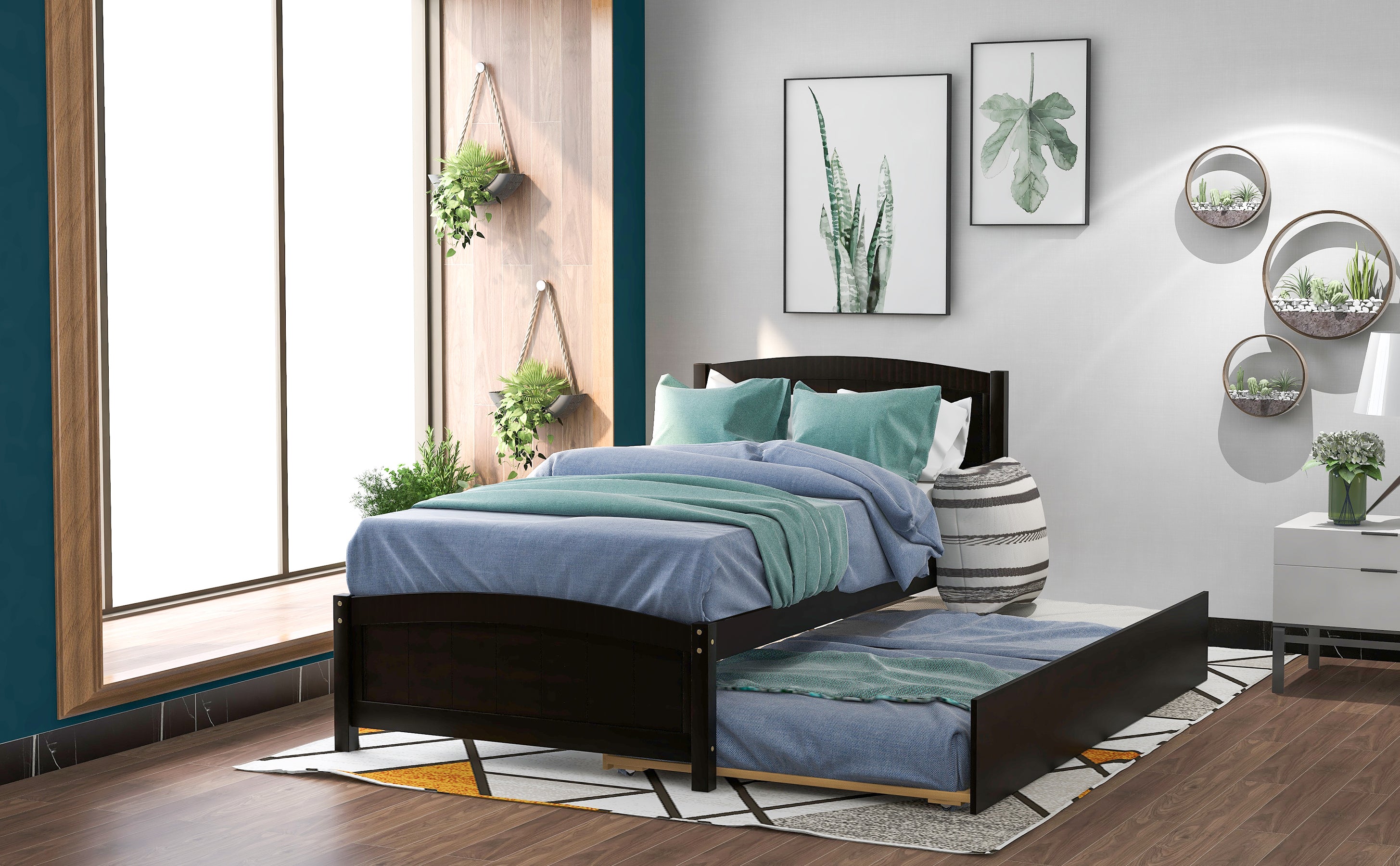 Twin size Platform Bed with Trundle, Espresso - Atlantic Fine Furniture Melbourne FL
