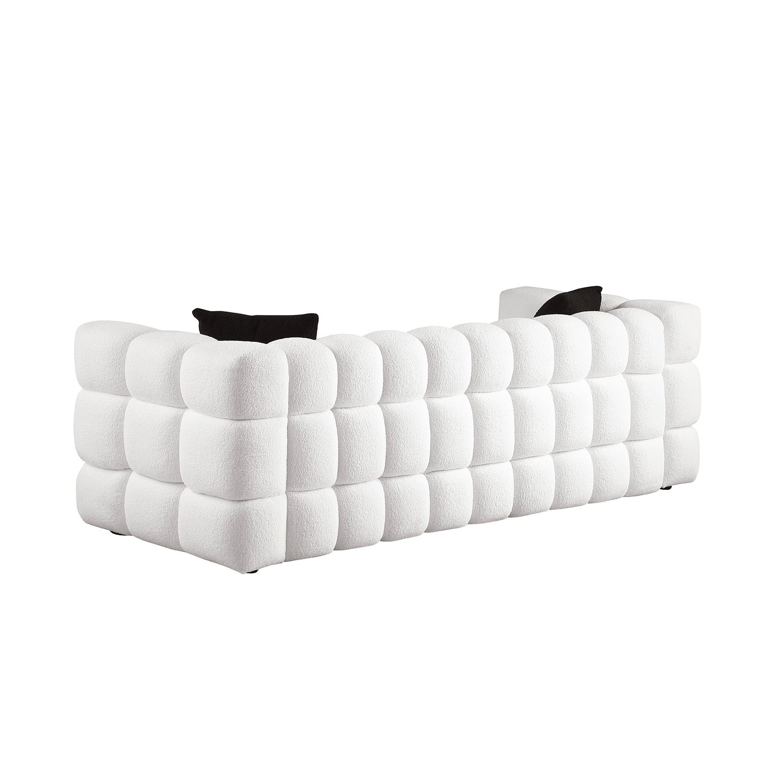 84.3 length ,35.83" deepth ,human body structure for USA people, marshmallow sofa,boucle sofa ,White color,3 seater