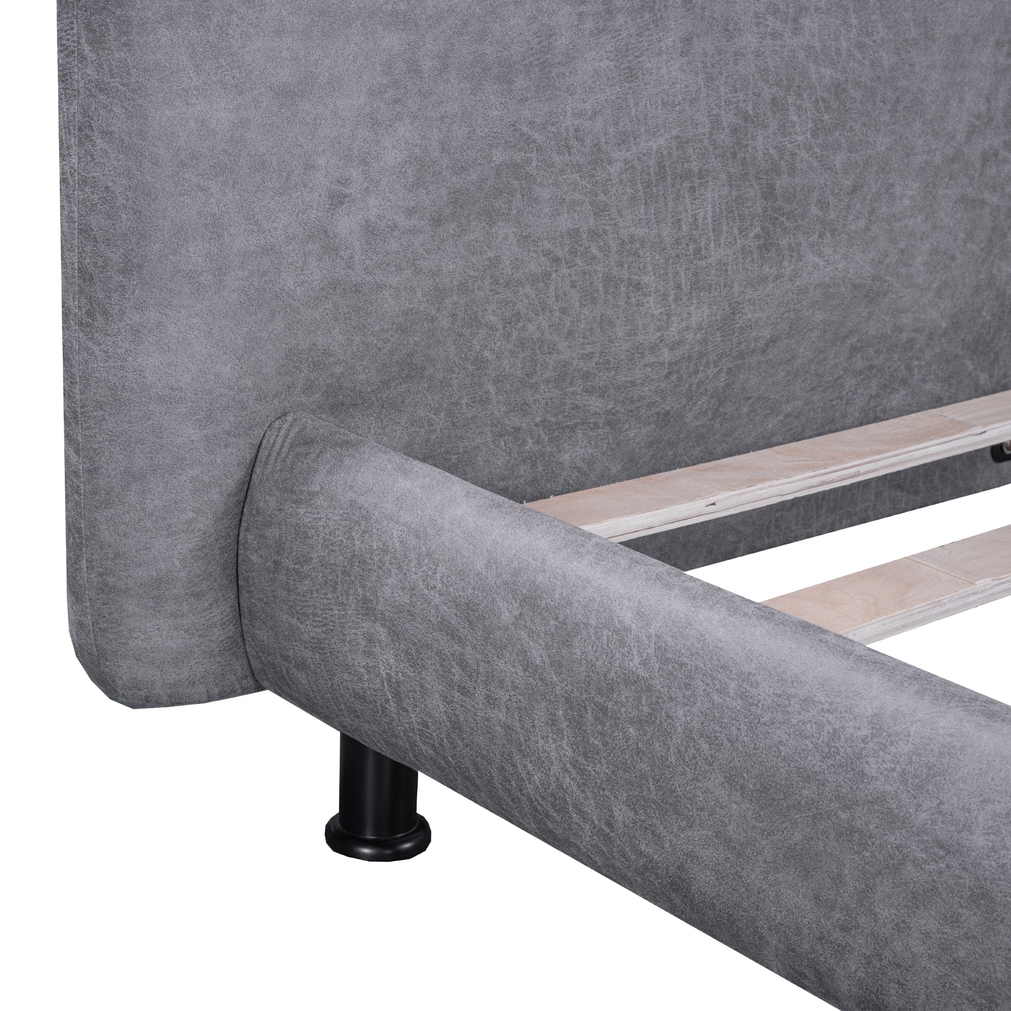 Queen Size Upholstered Platform Bed with Two Large Headrests and Thick Fabric, Polyester, Gray - Atlantic Fine Furniture Melbourne FL