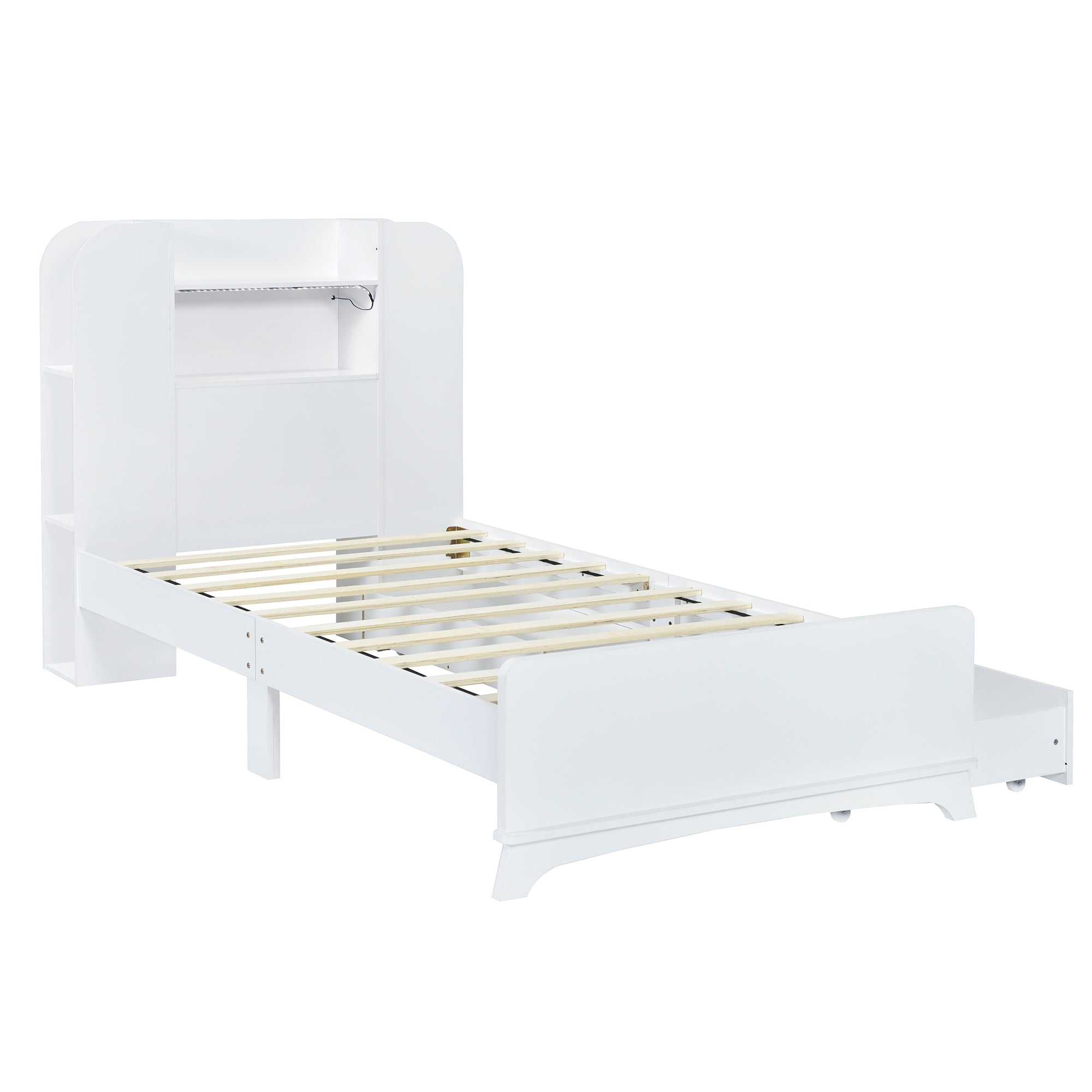 Twin Size Storage Platform Bed Frame with with Two Drawers and Light Strip Design in Headboard,White - Atlantic Fine Furniture Melbourne FL
