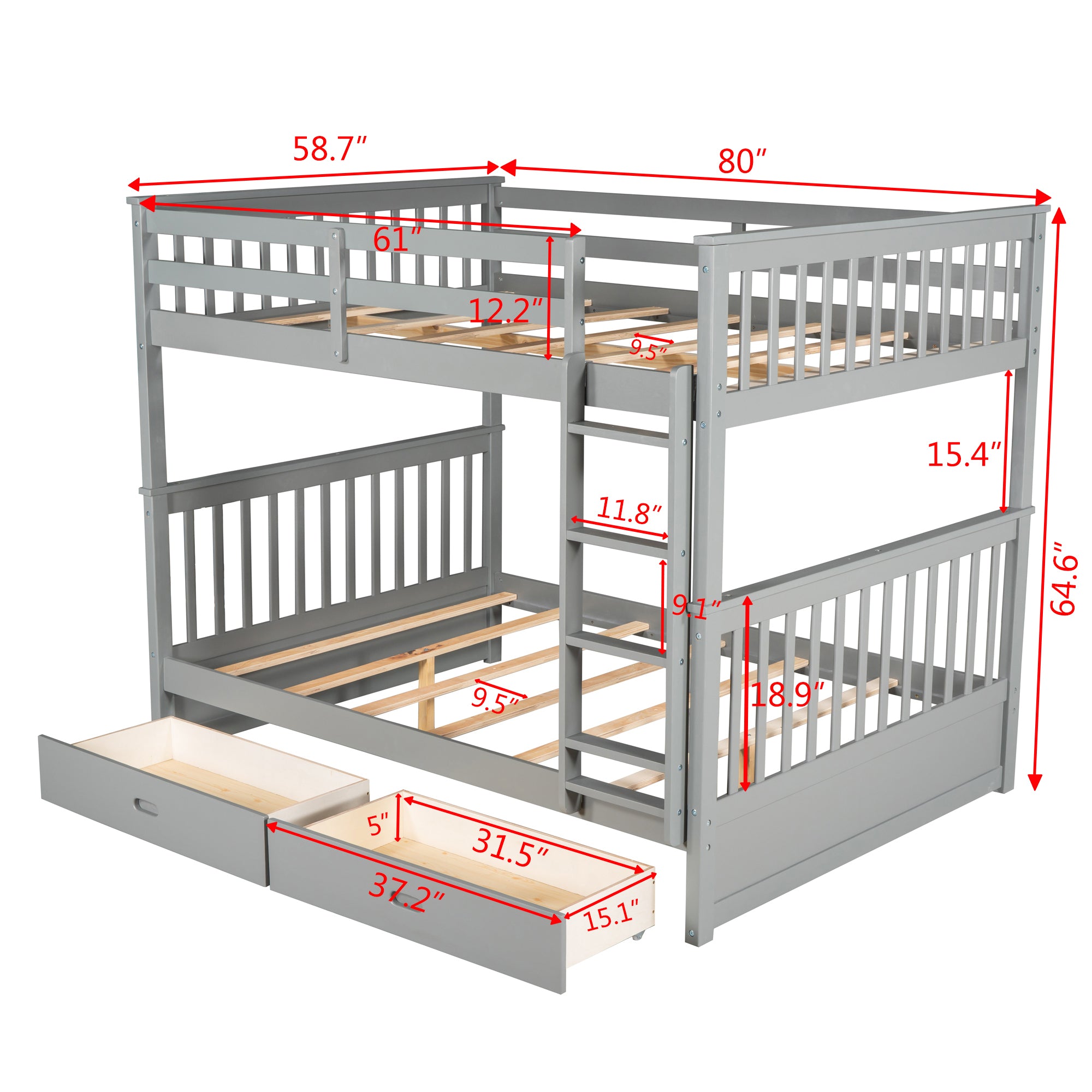 Full-Over-Full Bunk Bed with Ladders and Two Storage Drawers (Gray)(OLD SKU:LT000365AAE) - Atlantic Fine Furniture Melbourne FL