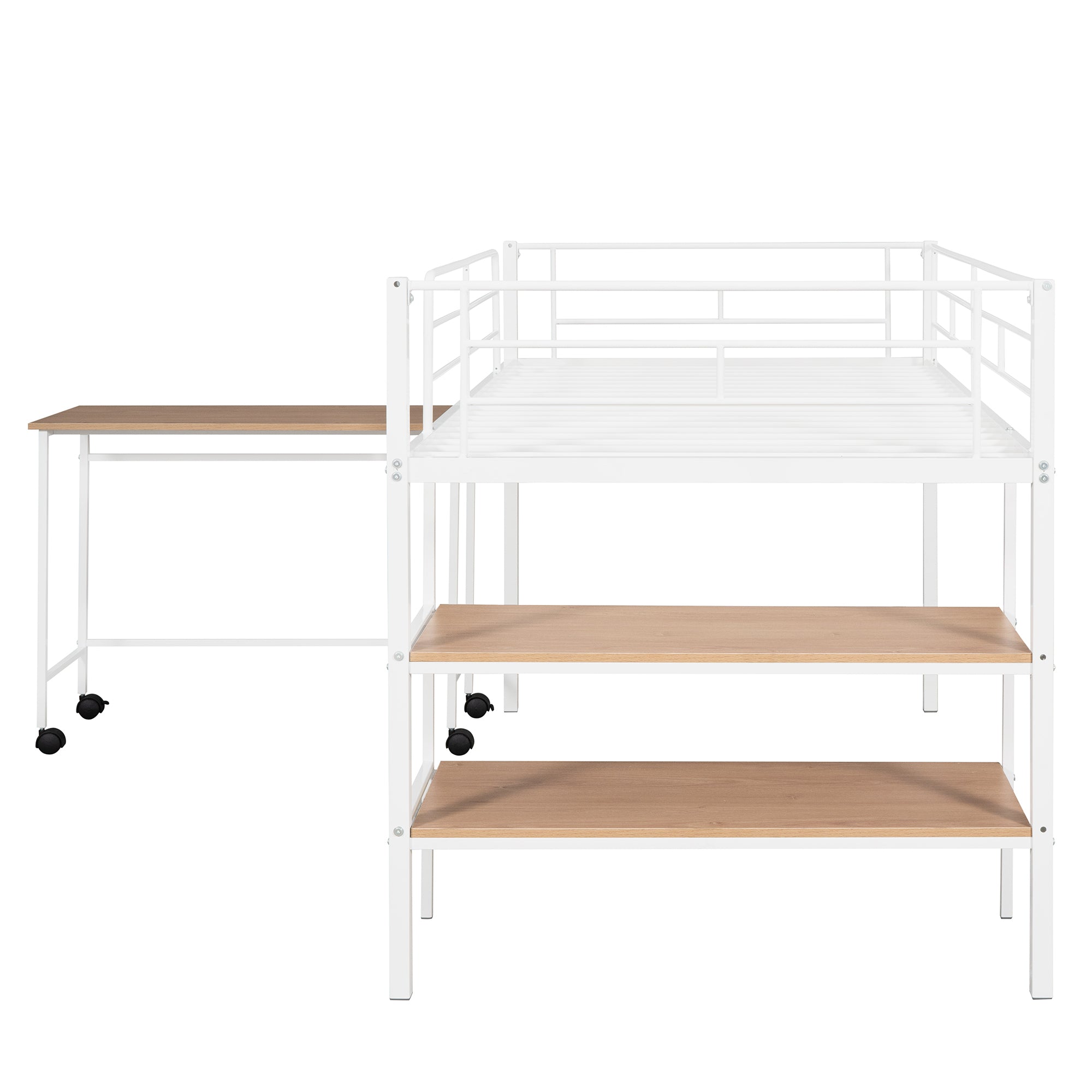 Twin Size Metal Loft Bed with Desk and Shelves,White - Atlantic Fine Furniture Melbourne FL