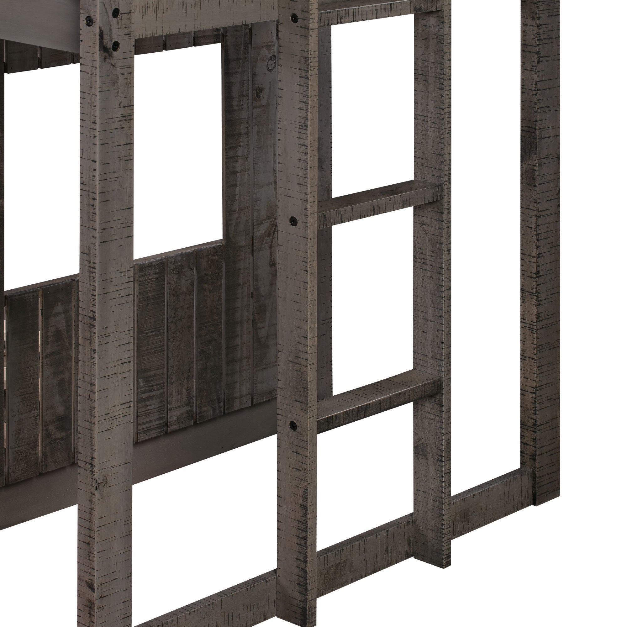 Wooden Twin Over Full Bunk Bed, Loft Bed with Playhouse, Farmhouse, Ladder and Guardrails , Antique Gray( old sku: LT000027AAE ) - Atlantic Fine Furniture Melbourne FL