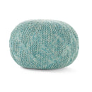 Deon - Knitted Pet Yarn Round Pouf With Classic Cable Knit Design - Aqua