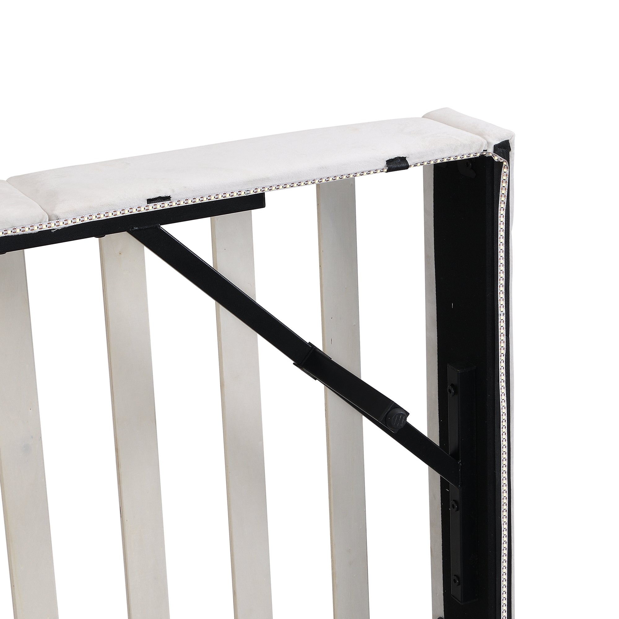 Full Size Upholstery Platform Bed Frame with LED Light Strips,Headboard Storage Space and Two USB Charging Deisgn,Beige