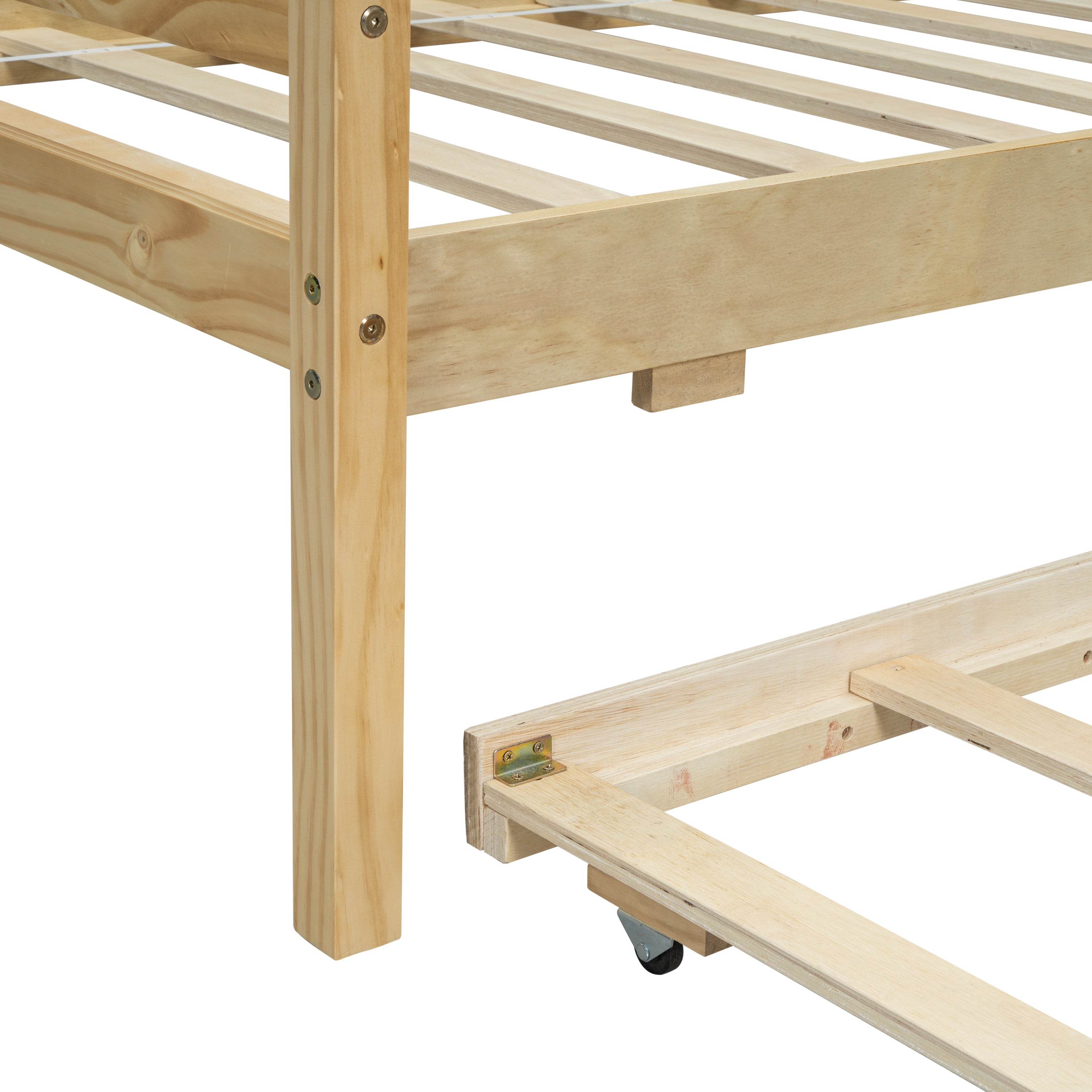 Twin Size House-shaped Bed with Trundle,Natural