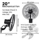 90 Degree 5 Speed Settings Wall Mount Fan Horizontal Oscillation Indoor / Outdoor Household Commercial - Black