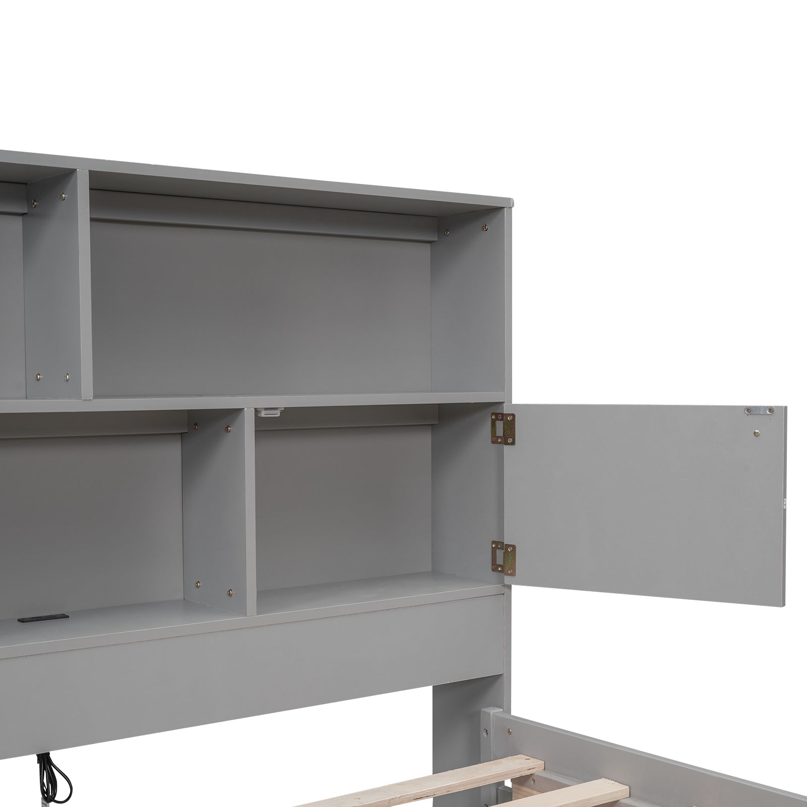 Full Size Platform Bed with Storage Headboard, Charging Station and 4 Drawers, Gray - Atlantic Fine Furniture Melbourne FL