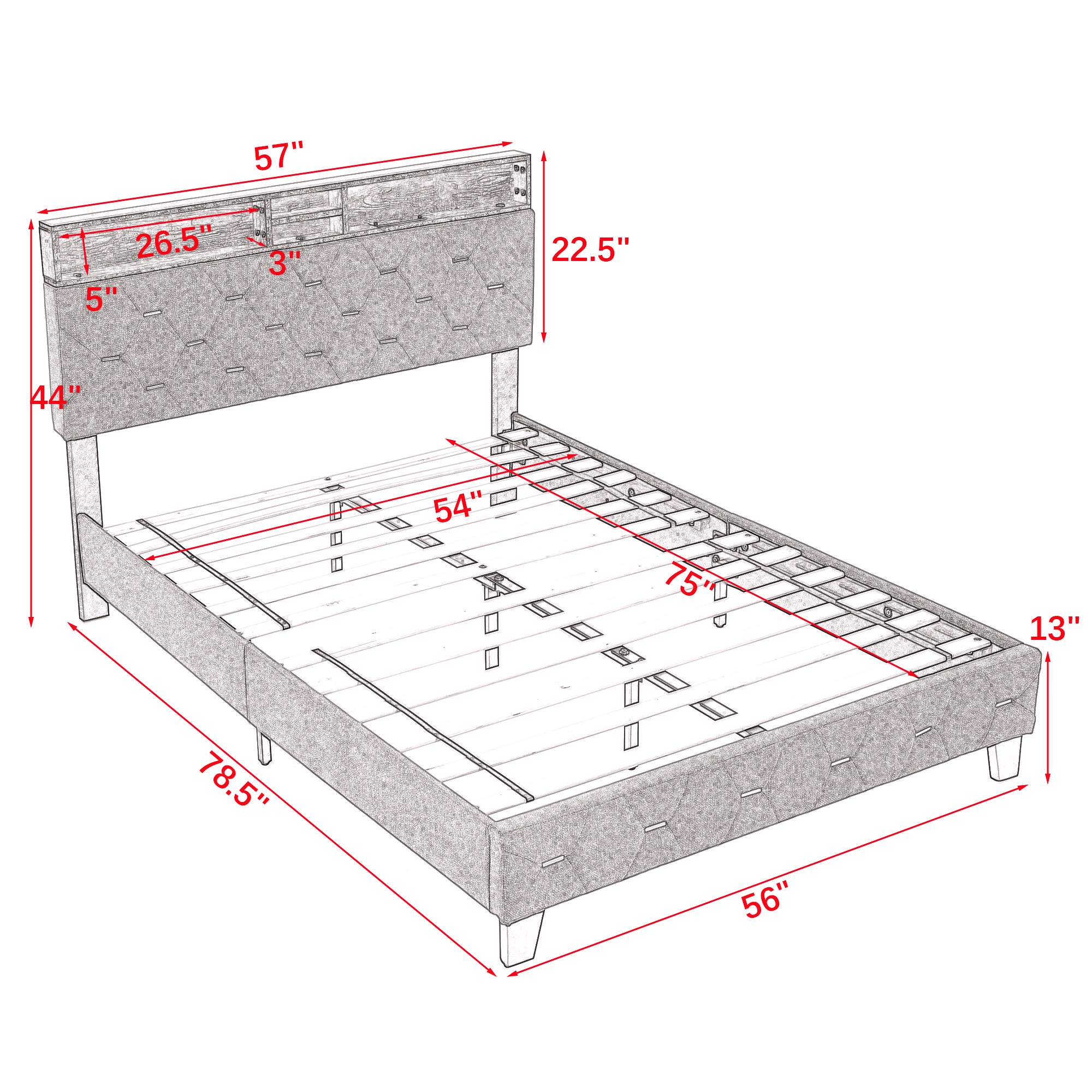 Full Size Bed Frame, Shelf Upholstered Headboard, Platform Bed with Outlet & USB Ports, Wood Legs, No Box Spring Needed, Easy Assembly, Beige - Atlantic Fine Furniture Melbourne FL