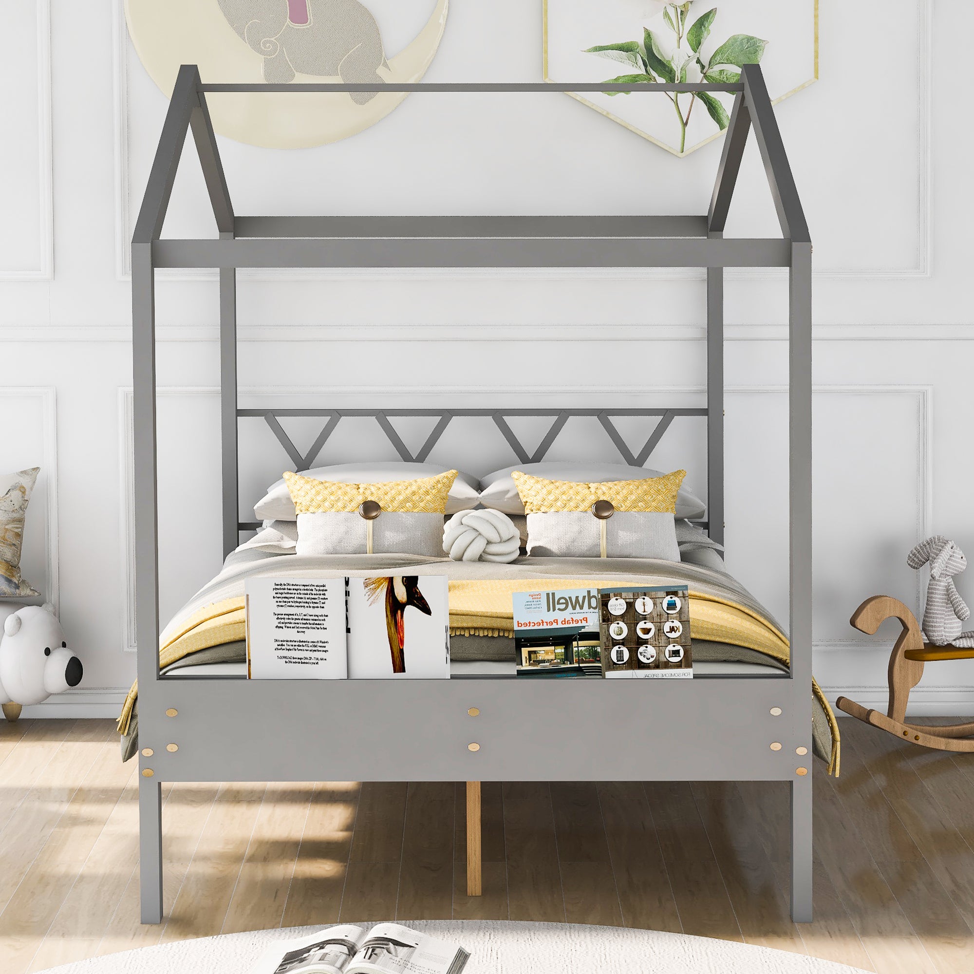 Full Size Wood House Bed with Storage Space, Gray (OLD SKU :LP000002AAE) - Atlantic Fine Furniture Melbourne FL