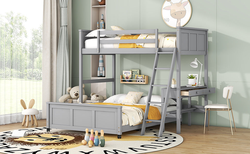 Twin Over Full Bunk Bed with Desk, Gray - Atlantic Fine Furniture Melbourne FL