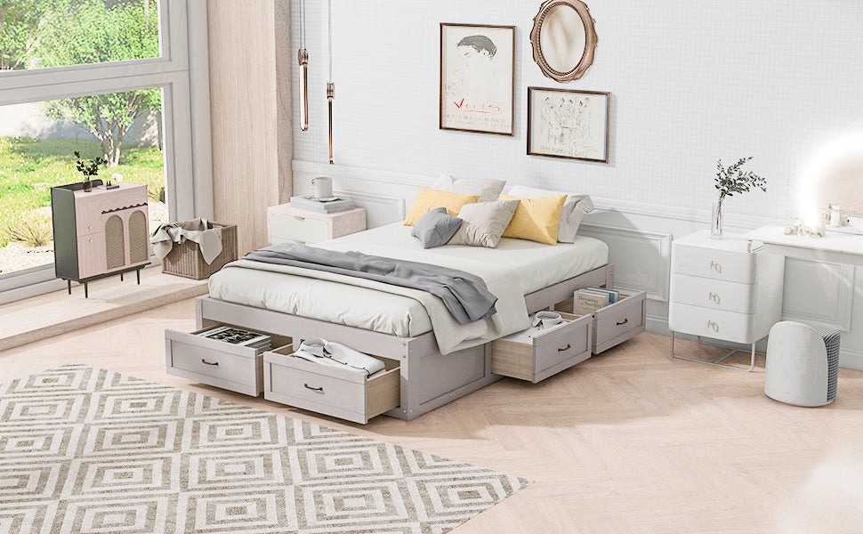 Full Size Platform Bed with 6 Storage Drawers,Antique White - Atlantic Fine Furniture Melbourne FL