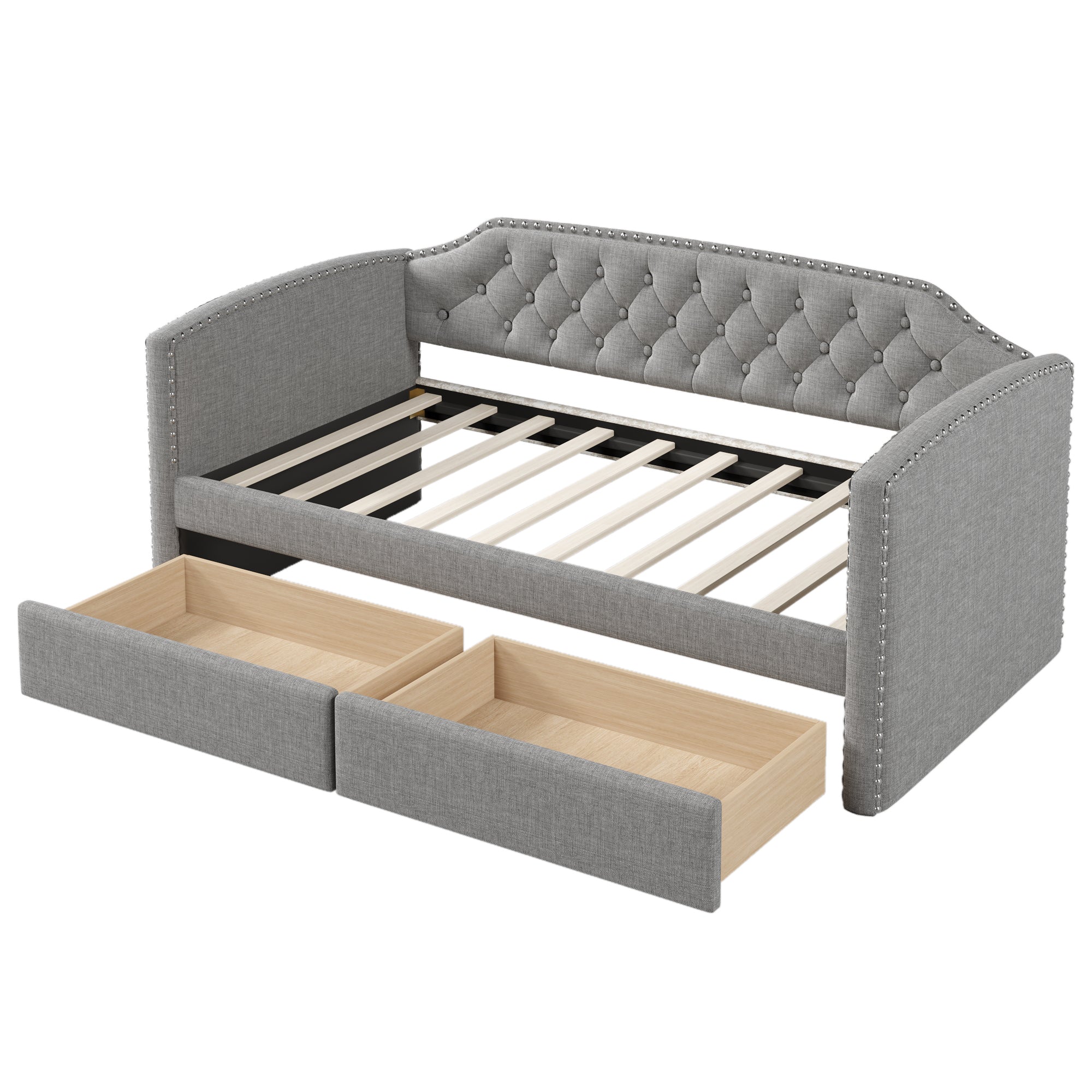 Twin Size Upholstered Daybed with Drawers for Guest Room, Small Bedroom, Study Room,Gray - Atlantic Fine Furniture Melbourne FL