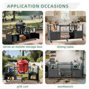 Outdoor Grill Table For Big Egg Style Bbq With Metal Grill Cart And Storage Box And Metal And Stainless Steel - Black / Silver