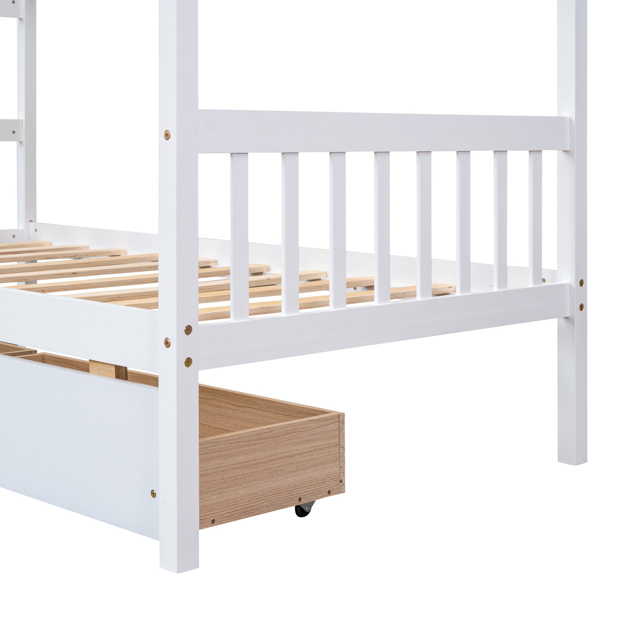 Twin Size Wooden House Bed with Drawers, White - Atlantic Fine Furniture Melbourne FL