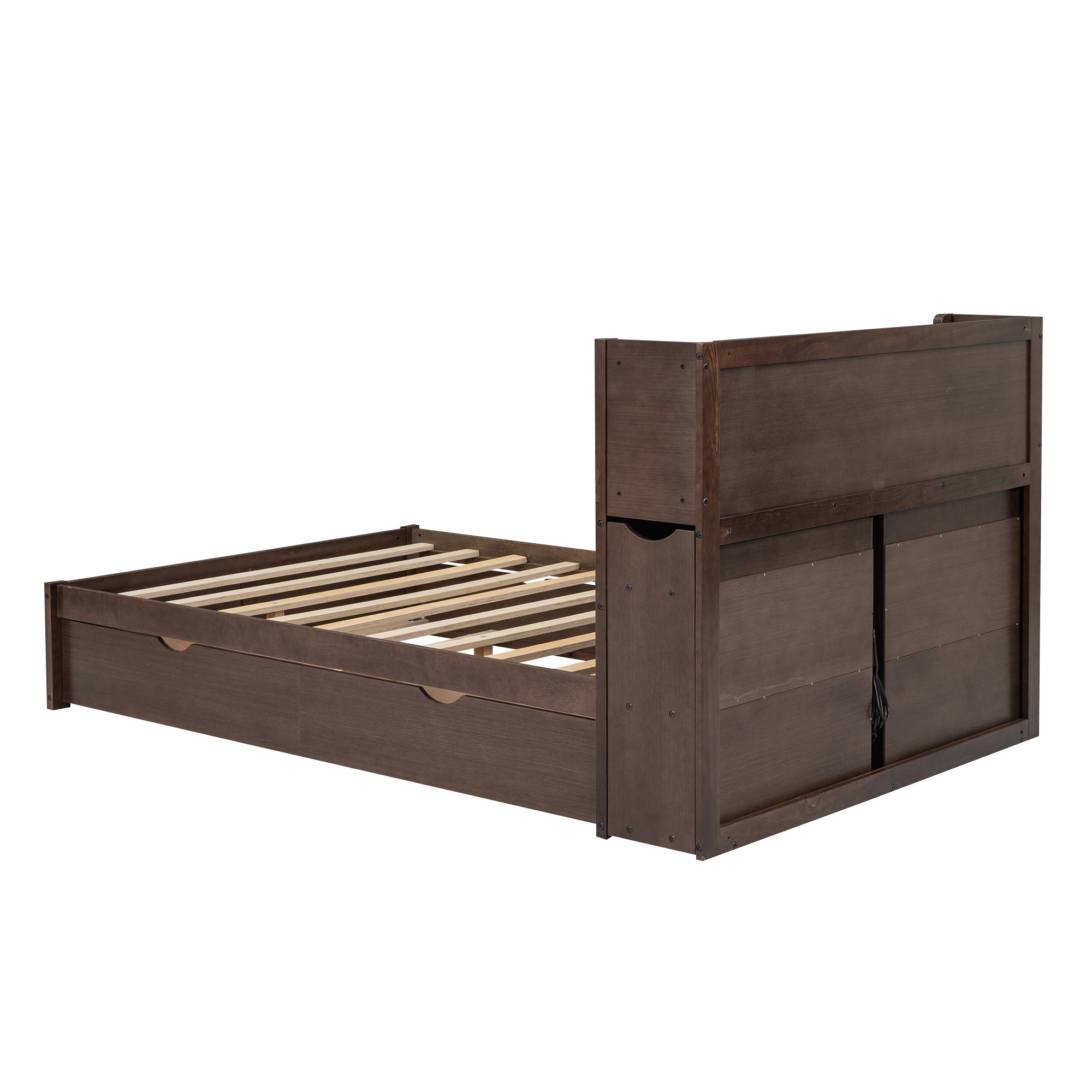 Full Size Storage Platform Bed with Pull Out Shelves, Twin Size Trundle and 2 Drawers, Espresso - Atlantic Fine Furniture Melbourne FL