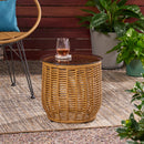 Boho Arias - Side Table With Tempered Glass Top And Rattan Wrap