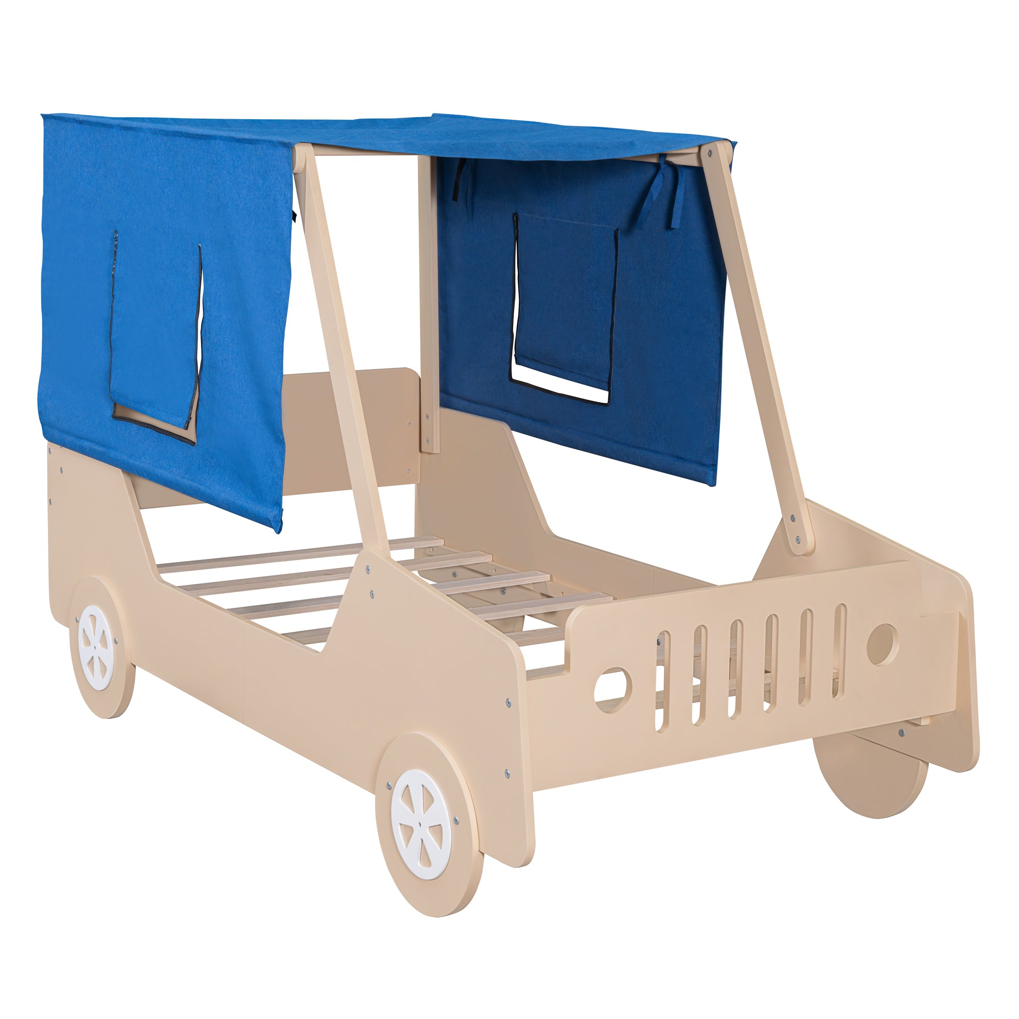 Twin Size Car Shaped Bed with Tents,Natural - Atlantic Fine Furniture Melbourne FL