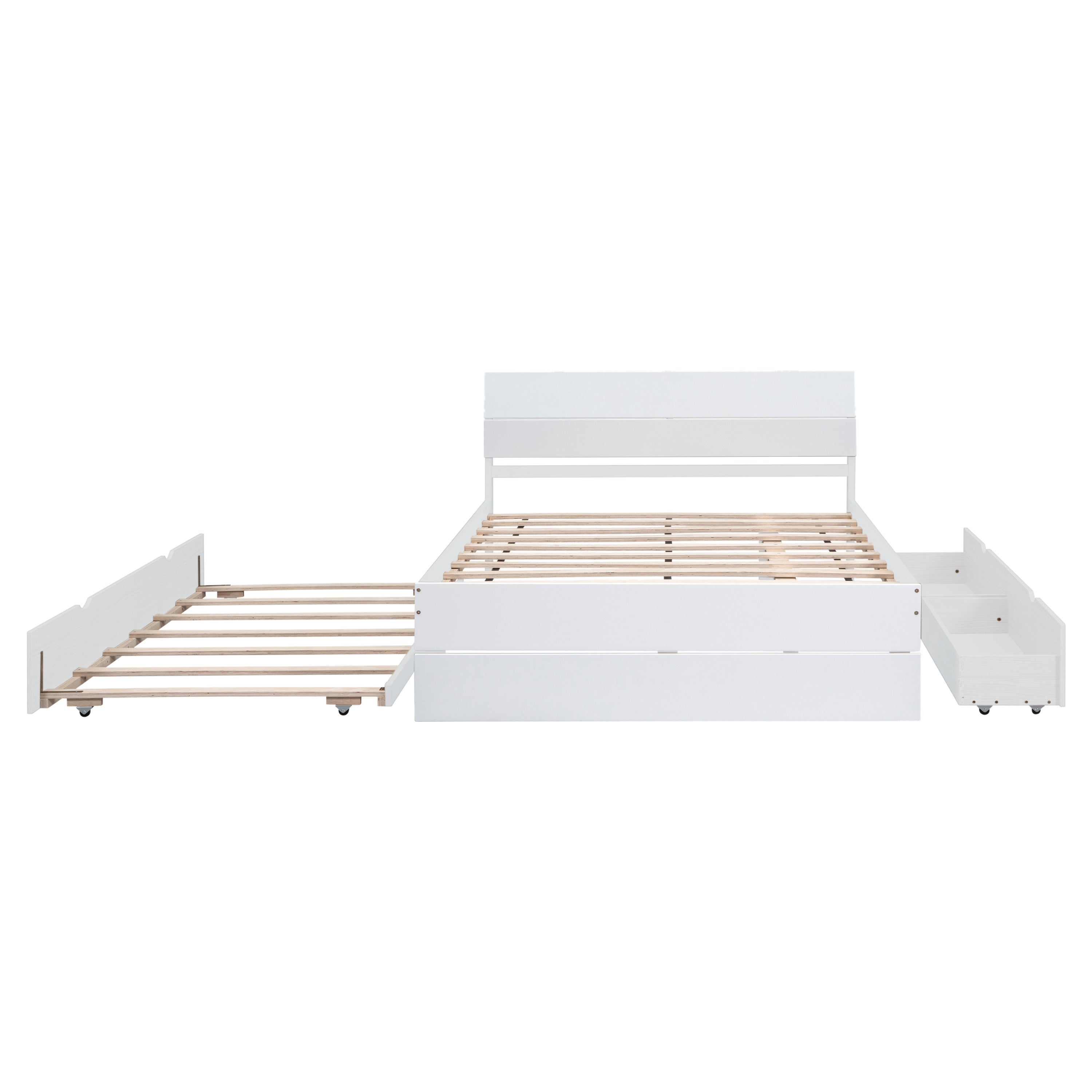 Modern Full Bed Frame With Twin Size Trundle And 2 Drawers For White High Gloss and Washed White Color