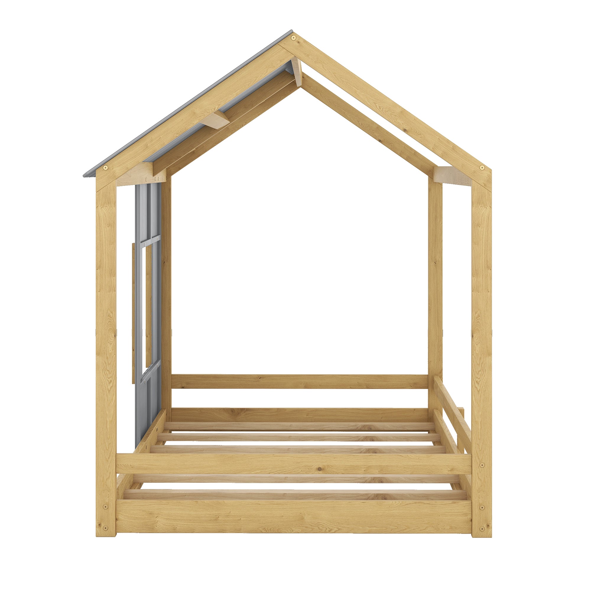 Twin Size House Bed with Roof and Window - Gray+Natural - Atlantic Fine Furniture Melbourne FL