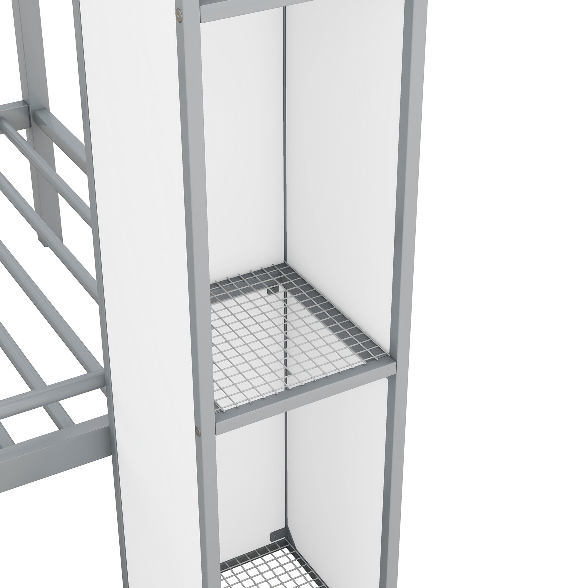 Metal Twin over Twin Castle-shaped Bunk Bed with Wardrobe and Multiple Storage, Gray+White - Atlantic Fine Furniture Melbourne FL