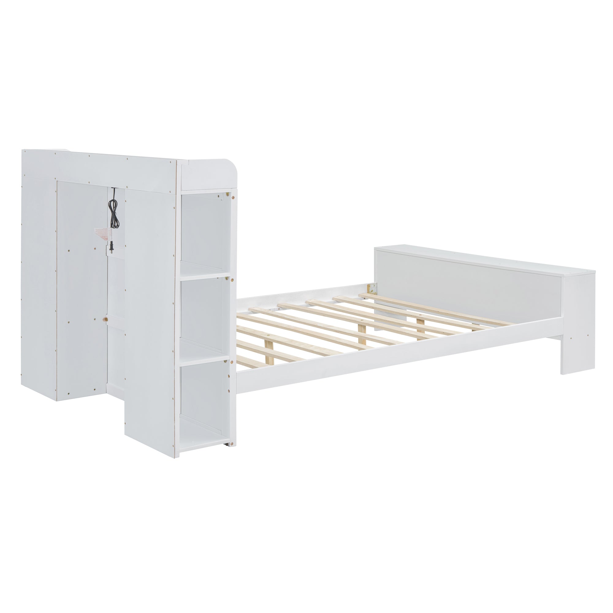 Full Size Platform Bed with built-in shelves, LED Light and USB ports, White - Atlantic Fine Furniture Melbourne FL