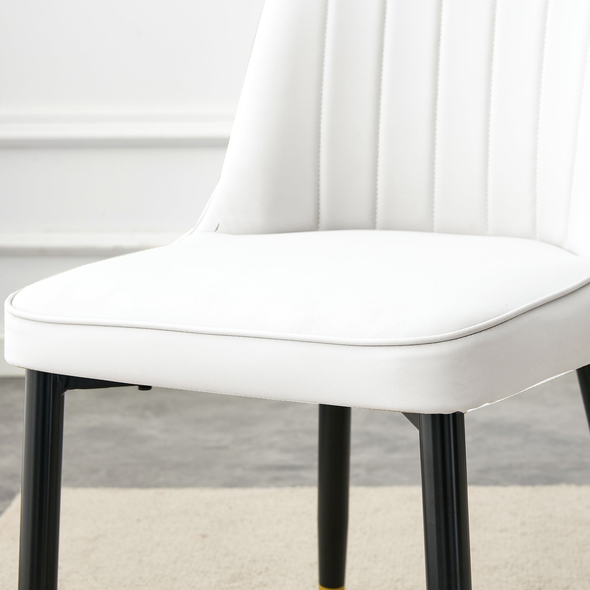 Table and chair set, modern dining table, patterned table top and black MDF leg table, soft and comfortable dining chair, perfect for dinner, meetings, home and office decor