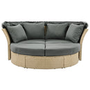 Outdoor Patio Daybed Wicker Rattan Double Daybed Round Sofa Furniture Set With Retractable Canopy, 4 Pillows For Lawn Garden