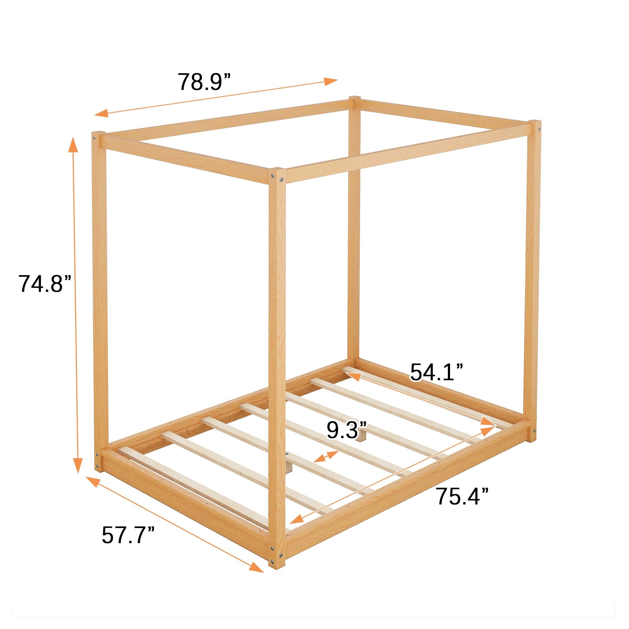 Full Size Canopy Platform Bed with Support Legs,Natural - Atlantic Fine Furniture Melbourne FL