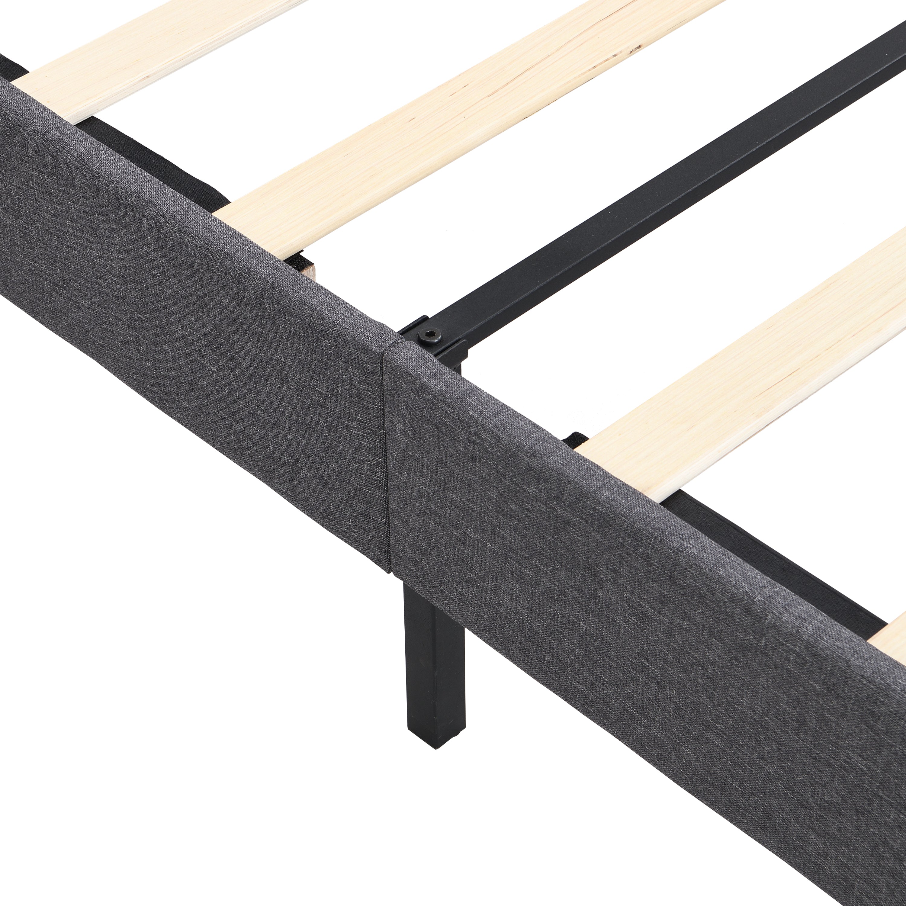 Full Size Platform Bed Frame with Fabric Upholstered Headboard and Wooden Slats, No Box Spring Needed/Easy Assembly, Grey - Atlantic Fine Furniture Melbourne FL