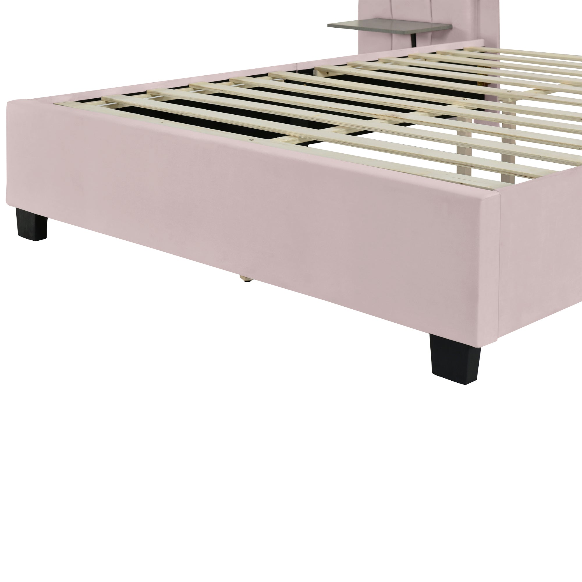 Queen Size Upholstered Platform Bed with Big Headboard, Bedroom Furniture, Velvet, Pink - Atlantic Fine Furniture Melbourne FL