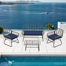 4 Piece Wicker Patio Furniture Set With Tempered Glass Table And Detachable Cushions