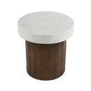 Mgo Cylindrical Side Table With Faux Stone Top And Wood Faux Base - Antique White / Natural