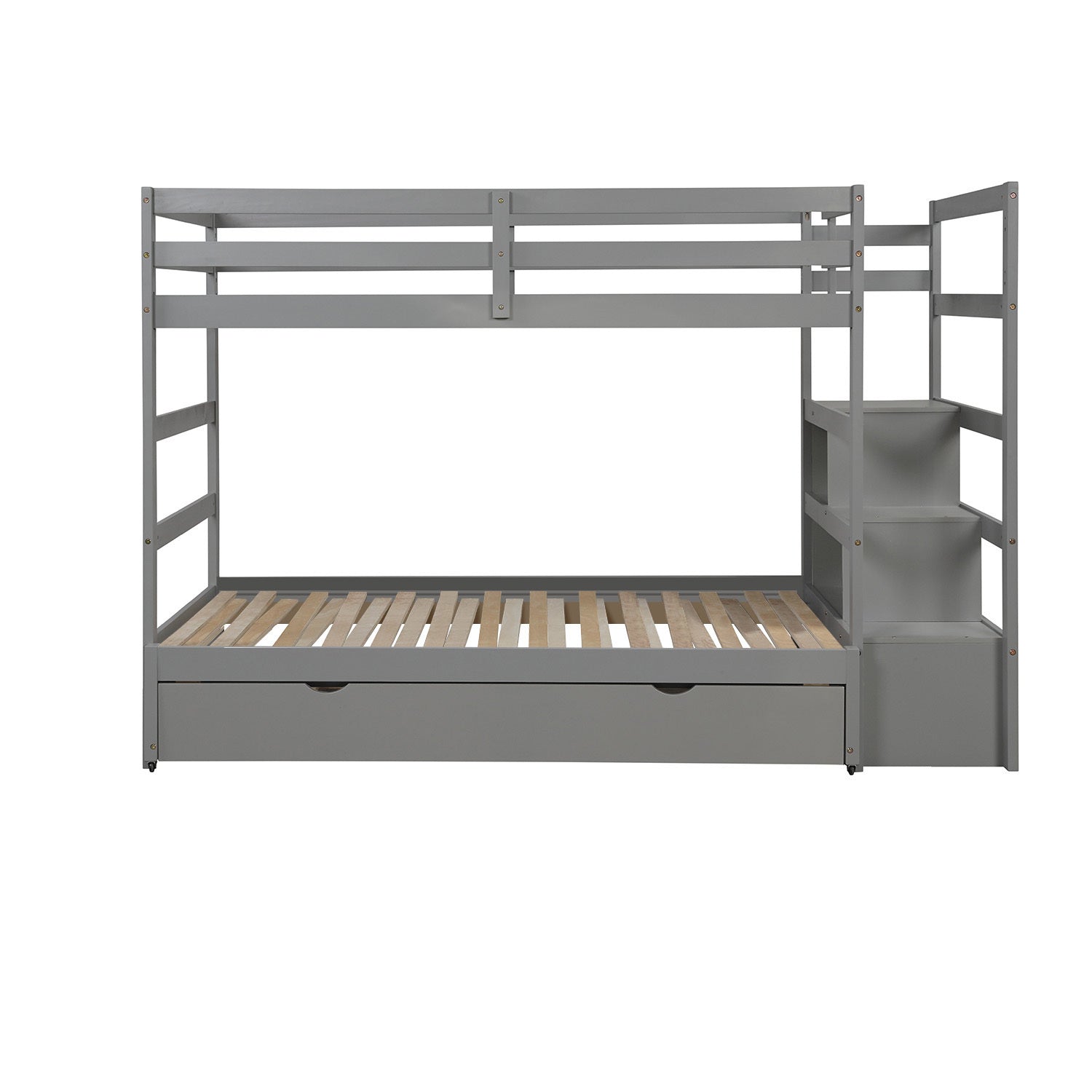 Twin over Twin/King (Irregular King Size) Bunk Bed with Twin Size Trundle, Extendable Bunk Bed (Gray)(OLD SKU :LP000032AAE)
