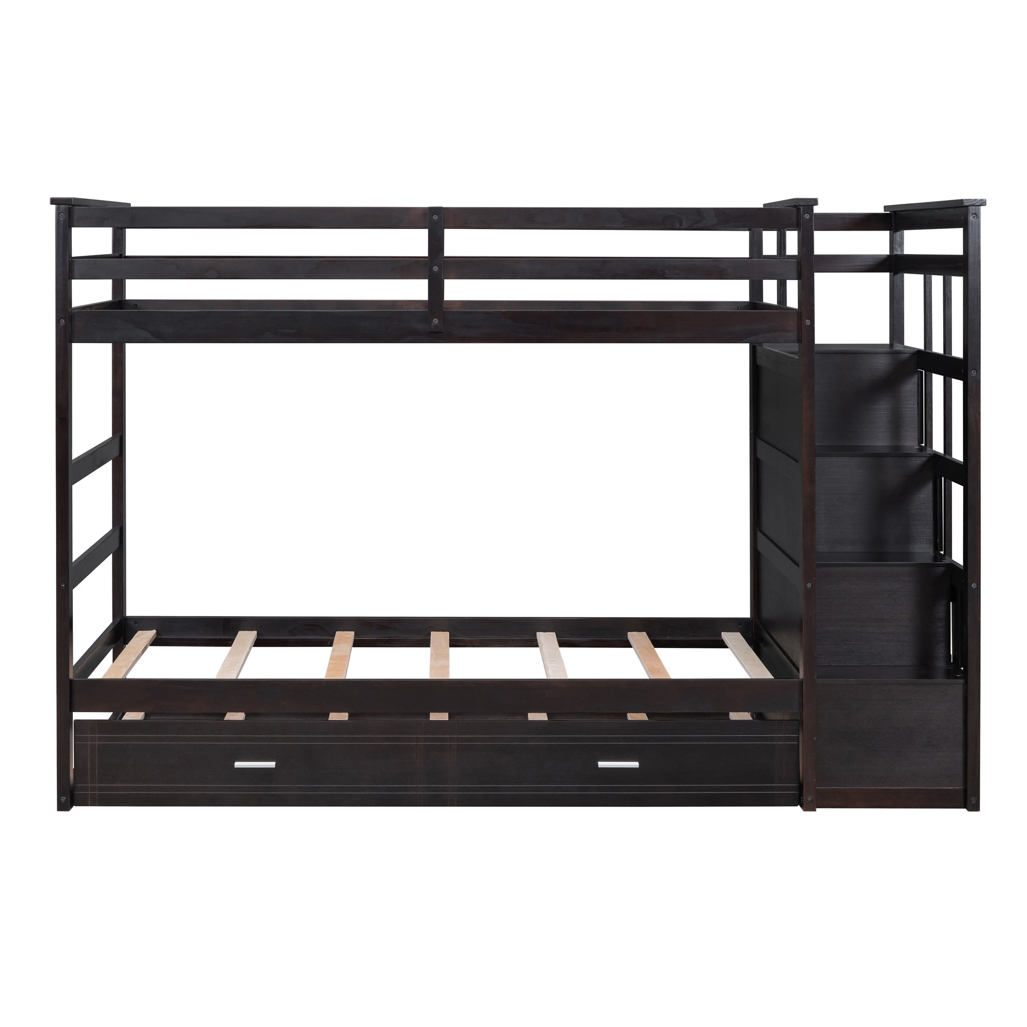 Twin Over Twin Bunk Bed with Trundle and Staircase,Espresso(OLD SKU:LT000068AAP) - Atlantic Fine Furniture Melbourne FL