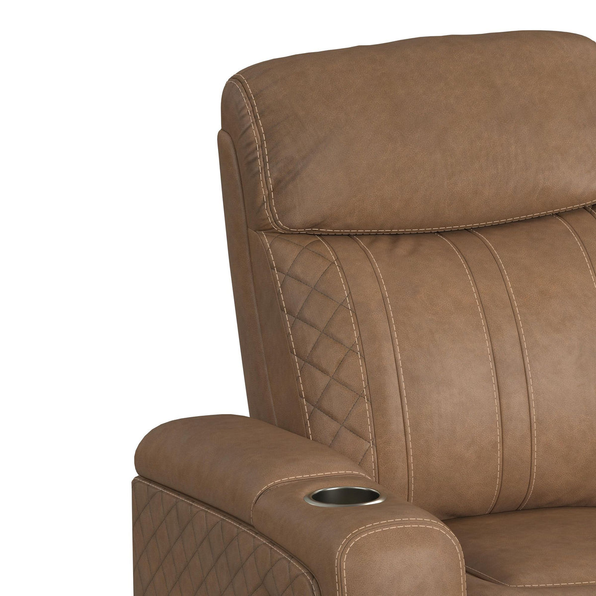 Side Kick Recliner With Cupholders And White Led Light in Simba Saddle by Elements International, view 6