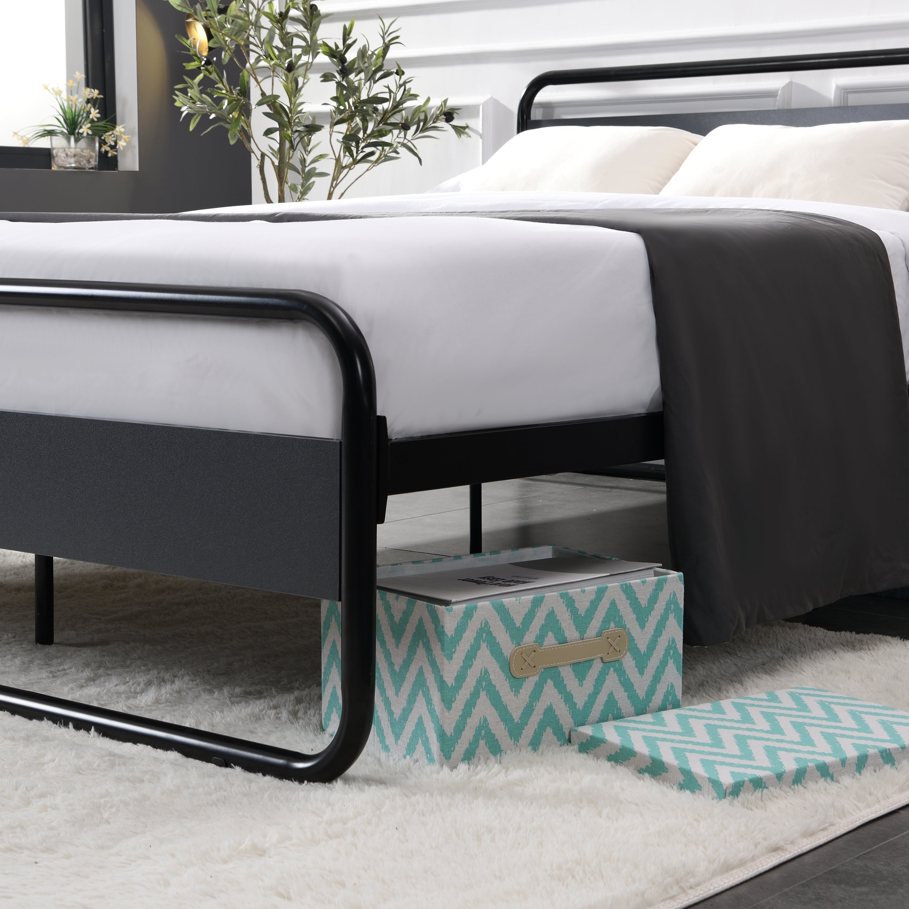 Industrial Platform Queen Bed Frame/Mattress Foundation with Rustic Headboard and Footboard, Strong Steel Slat Support, No Box Spring Needed, Noise Free, Easy Assembly - Atlantic Fine Furniture Melbourne FL